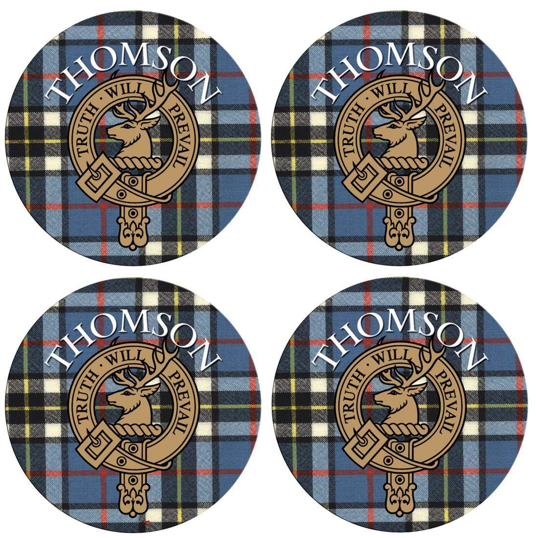 Thomson Scottish Clan Family Name Round Cork Backed Coasters Set of 4