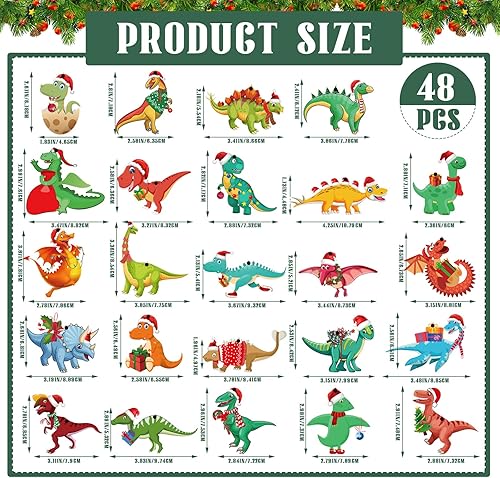Miniatura 2 de Remerry 48 piezas de adorno de dinosaurio de Navidad para árbol de Navidad, adorno colgante de dinosaurio de madera, decoraciones de dinosaurio de