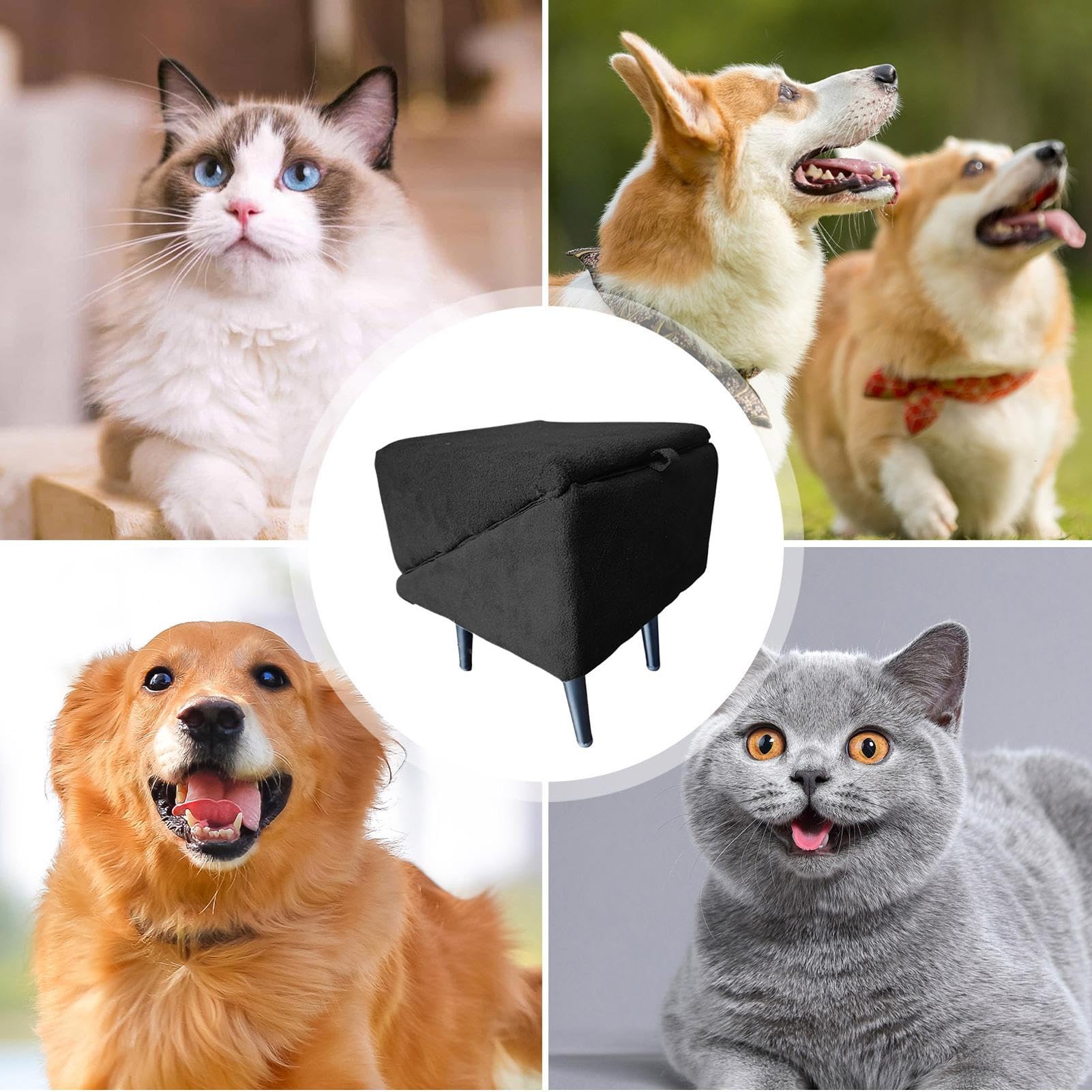Rampa Pieghevole per Cani, Scaletta per Cani, Rampa Pieghevole Antiscivolo per C-ani e Gatti, Sgabello in Legno Convertibile 2 in1, Gradini Leggero per Animali Domestici per Letto E Divano (Nero)