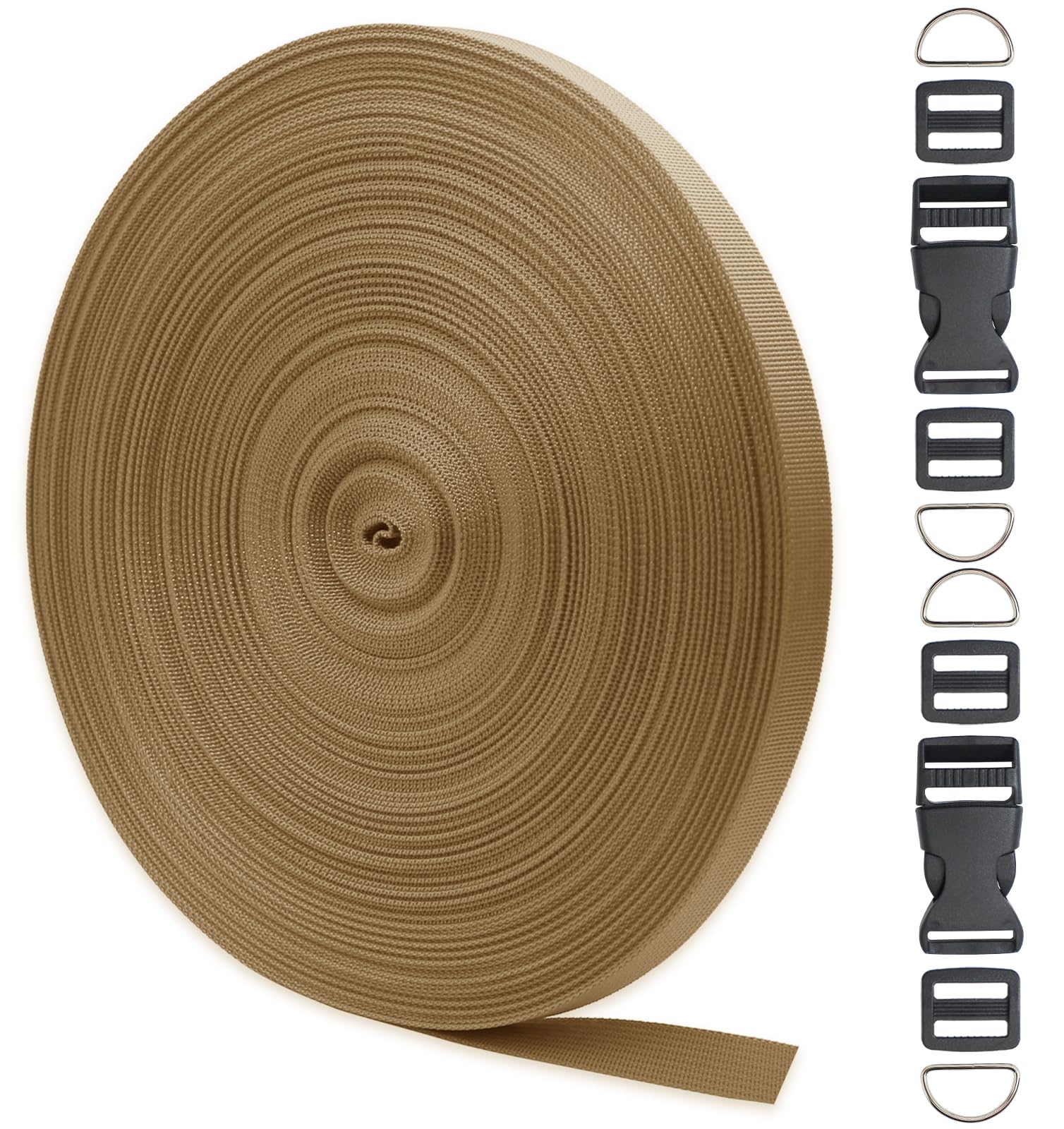ZHFMILY 5/8 inch Brown Nylon Webbing Strap with Buckles-10Yards 15mm-Flat Fabric Webbing Canvas Straps for Bags-Hammock-Lawn Chair-Belting-Pet Collars, DIY Projects, Crafts, Sewing(#267)