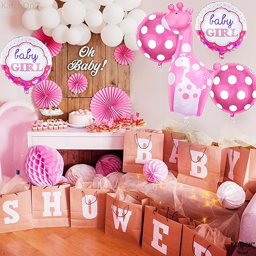 Miniatura 3 de KatchOn Decoraciones de jirafa rosa para baby shower, paquete de 5 Globos It's A Girl para decoración de fiesta de jirafa bebé niña