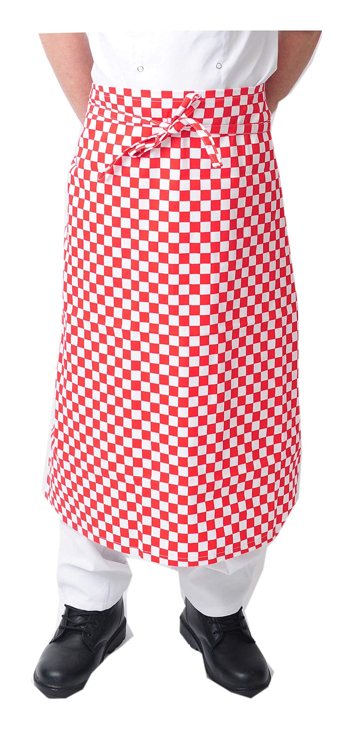 Black Pepper Polycotton Long Waist Apron-No Pocket, Professional Home Kitchen Apron for Chefs, Waiters, Cooks, Catering, Bar Staff, Red Stripe, Pack of 5