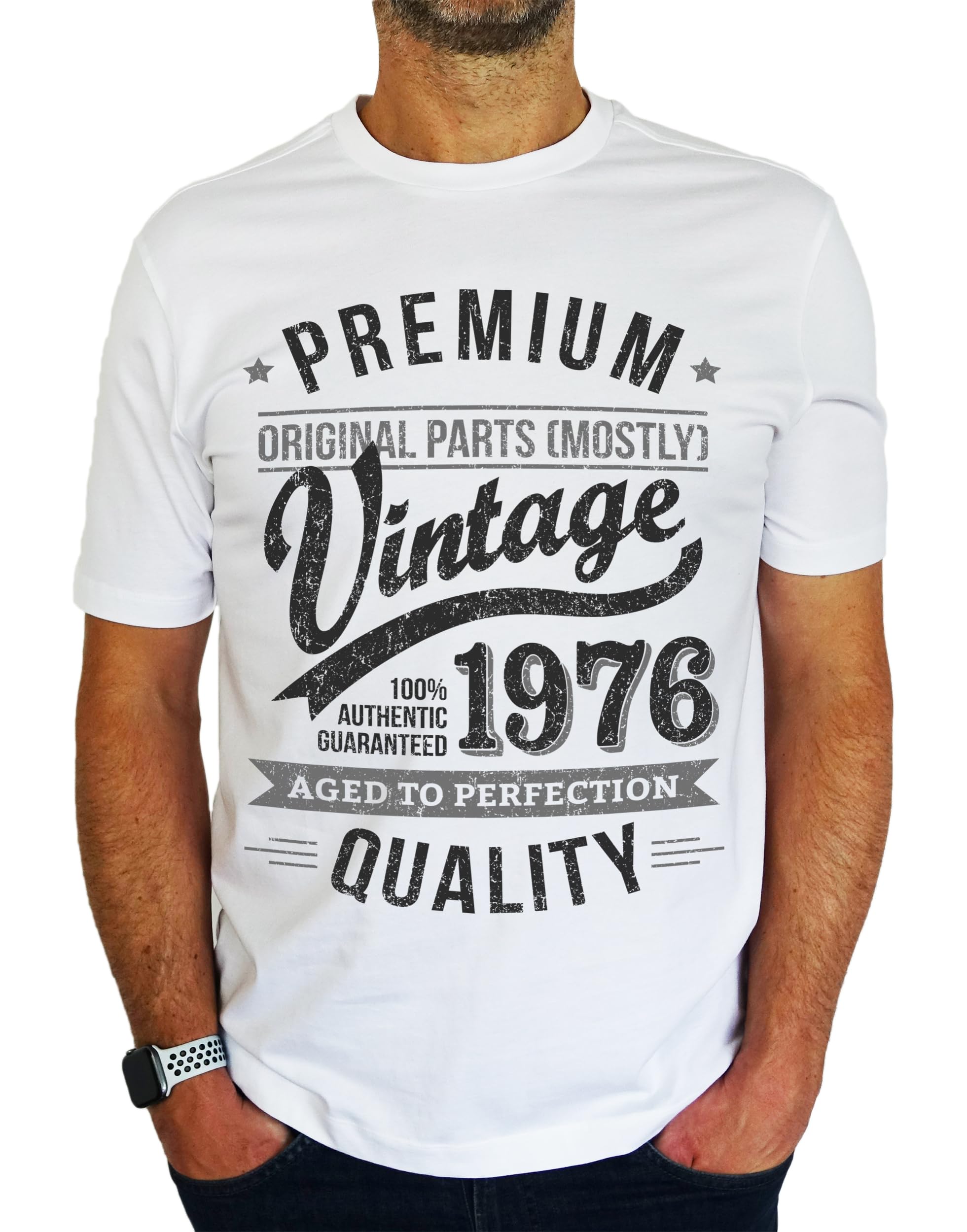 1976 Premium Vintage Year - Aged to Perfection - 50th Birthday Gift | Present Mens T-Shirt White 2XL