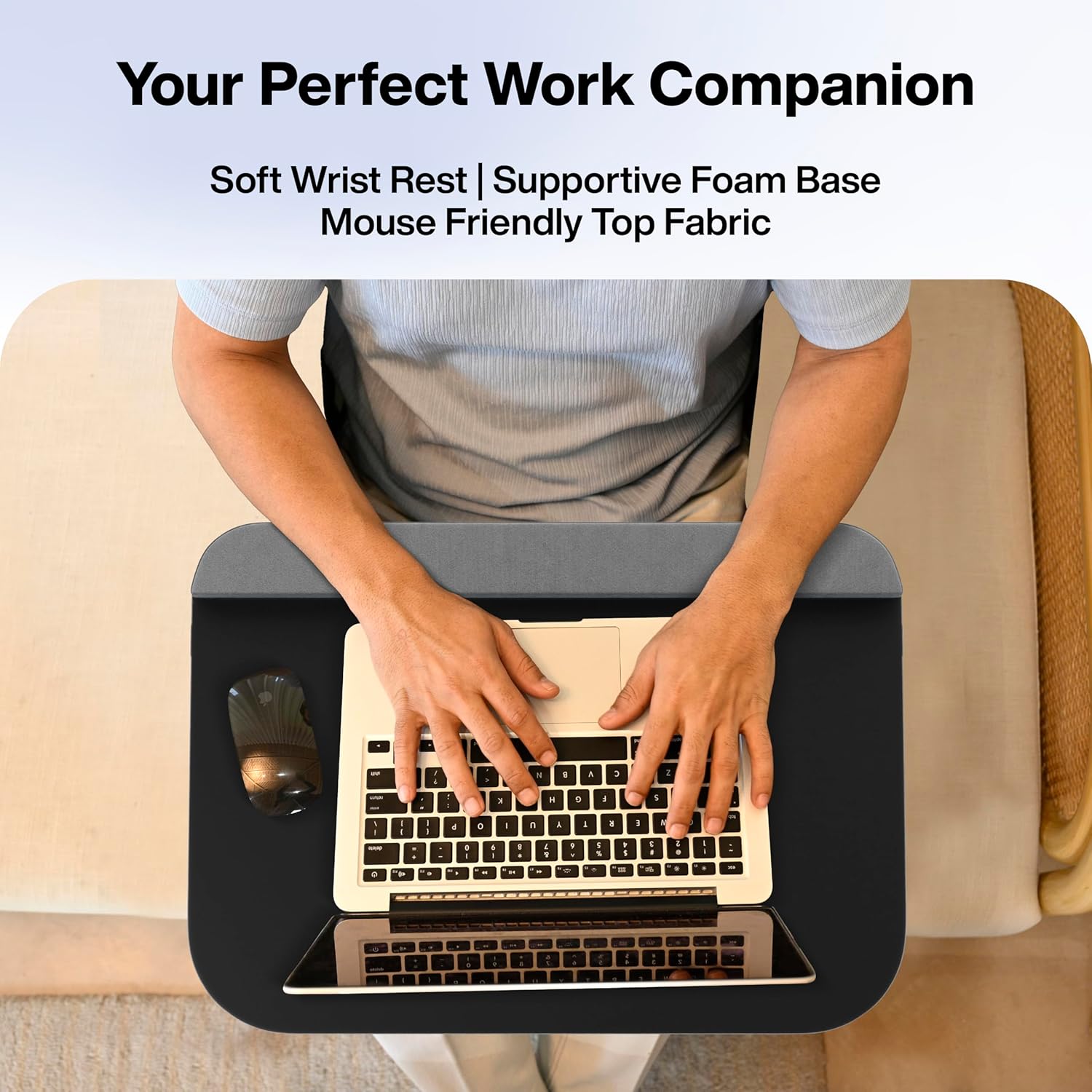 FOVERA Tabletop Laptop Riser Stand Cushion | Fits up to 17” Laptops | Large (21 x 15 x 3.5 Inch) Lightweight, Mouse-Friendly Top, Soft Wrist Support & Side Pockets | for All Laptops (Dark Grey) 33 81zXqvK2jlL. SL1500