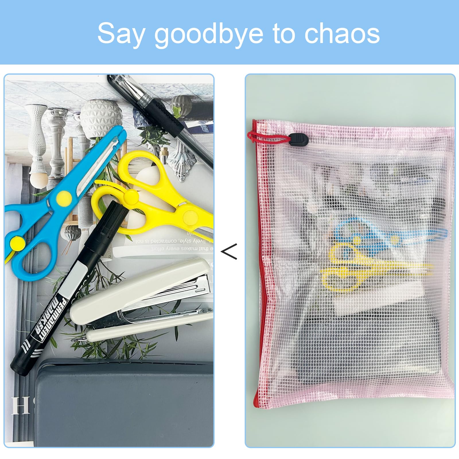 10 Sacchetti Zip A4 Impermeabili - Buste Rete Per Documenti, Ufficio O Cosmetici, 5 Colori - Foto 3