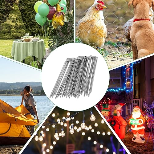 Miniatura 7 de Paquete de 200 grapas de paisaje, estacas de jardín de 6 pulgadas, grapas de jardín de acero galvanizado de calibre 11, estacas de patio