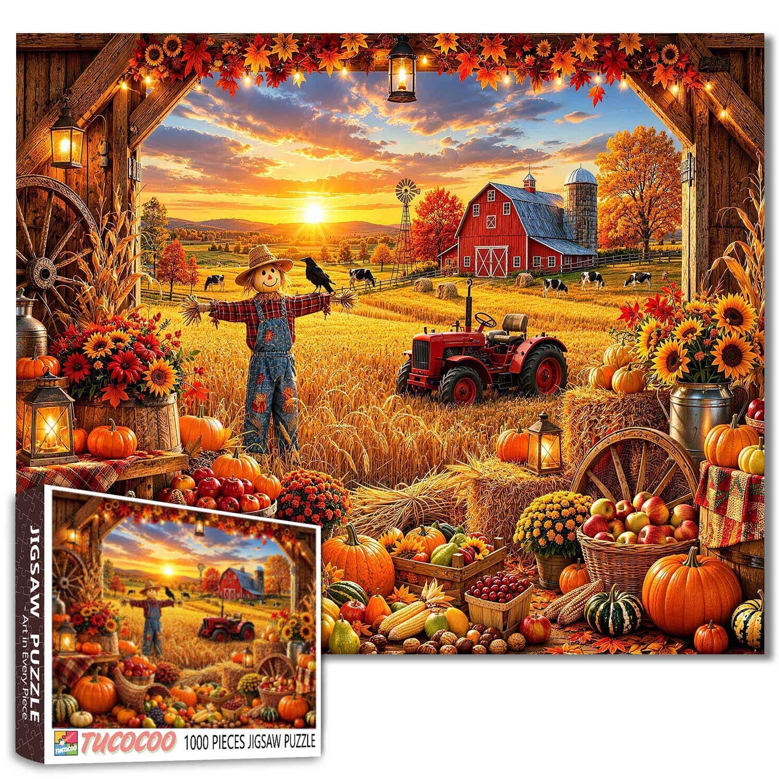 Countryside Harvest Scene Jigsaw Puzzles for Adults 1000 Pieces Autumn Scene DIY Puzzles for Family Activity Games Thanksgiving Art Jigsaw Puzzles Home Wall Decor Craft Gifts 19.7 x 27.6 Inch โ image 1