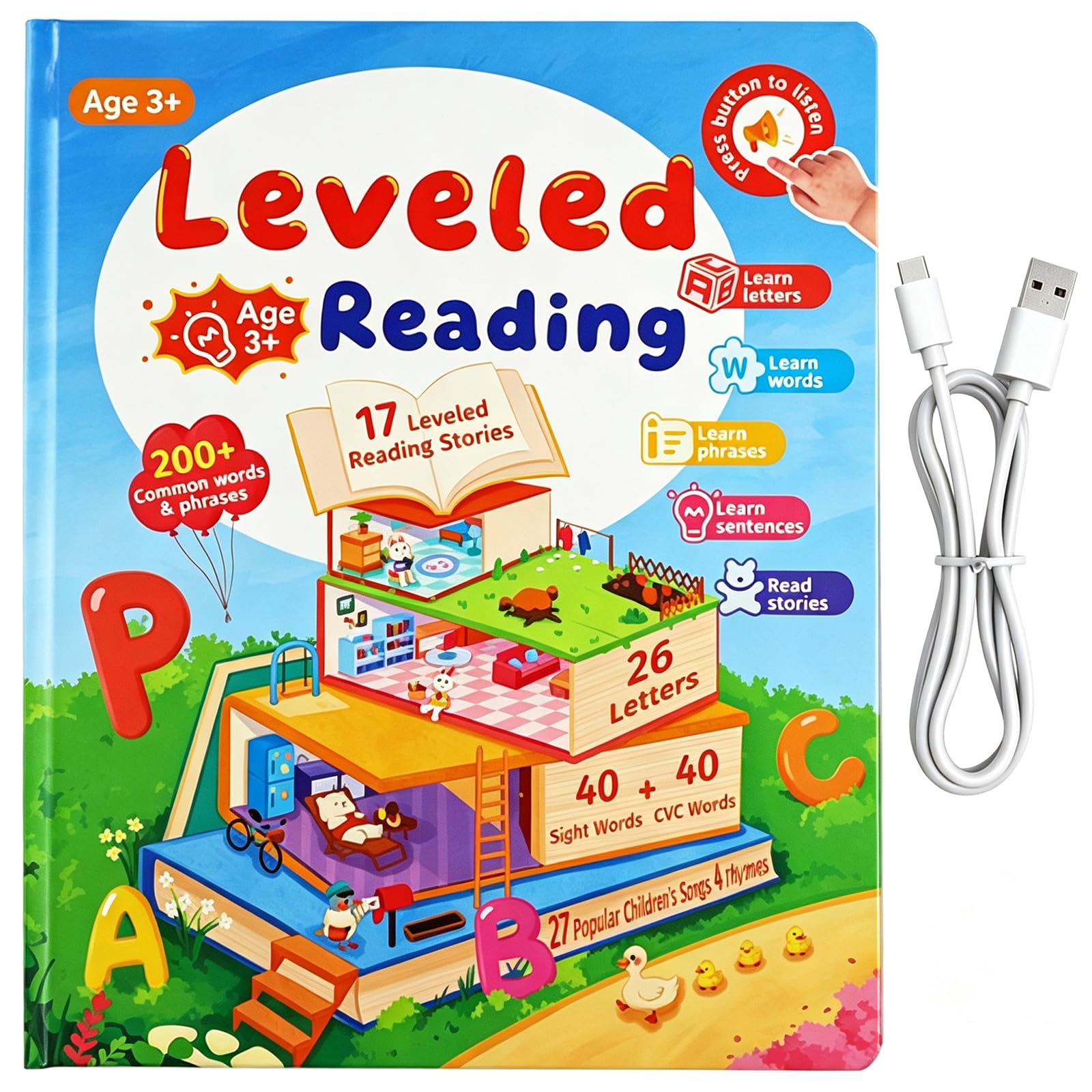 Interactive Talking Book Leveled Reading Sound Book Rechargeable Learning (C)