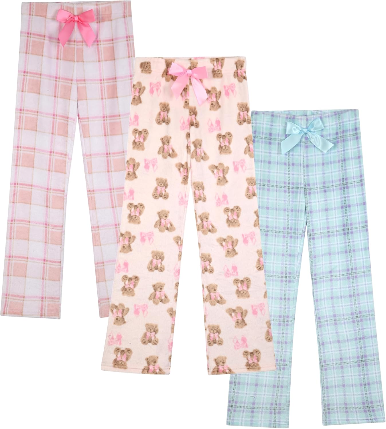 Sleep On It Girls Pajama Pants 3 Pack Fleece and Jersey Sleep Pants with Elastic Waist Assorted Prints Sizes 7-16