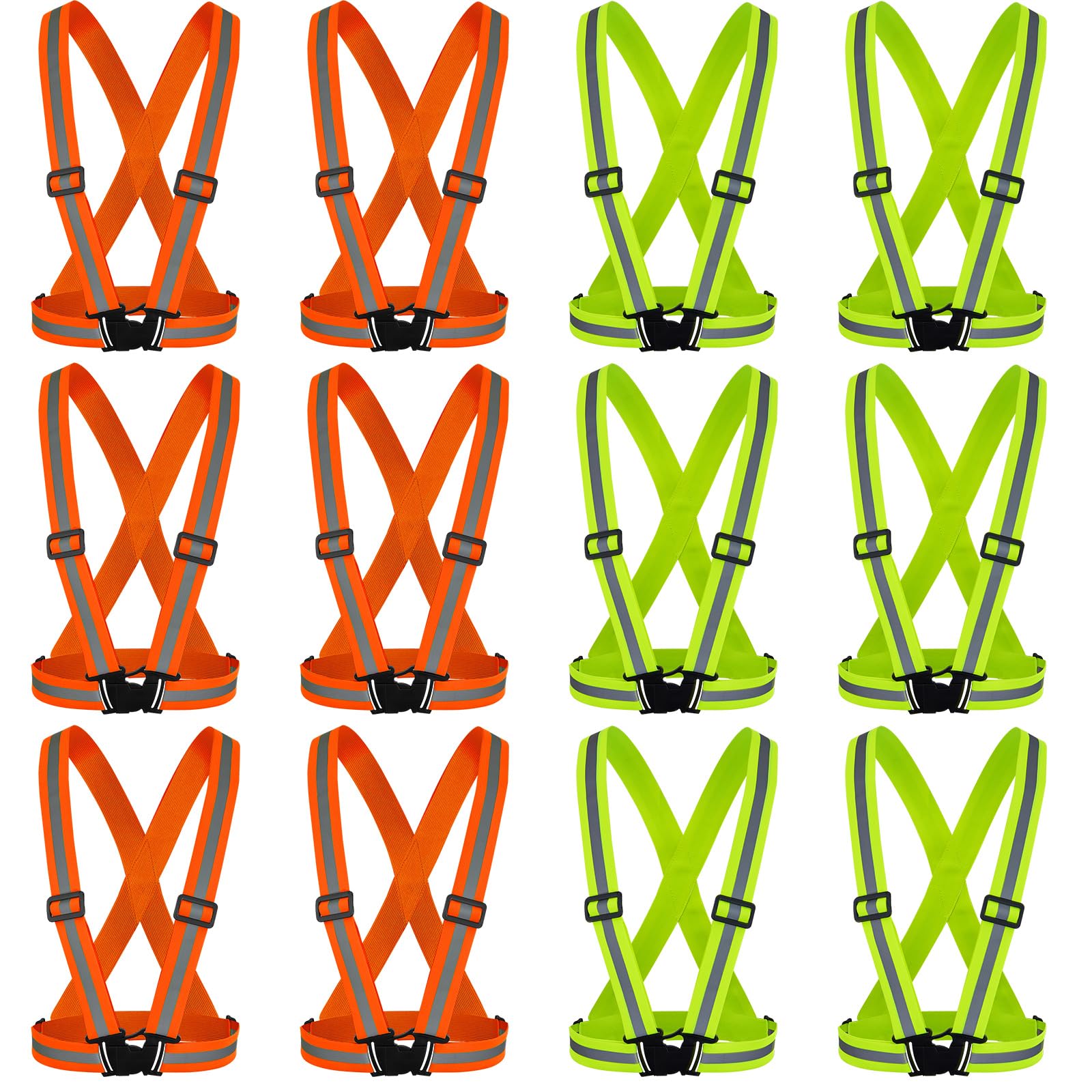 Hercicy 12 Pcs Reflective Vest High Visibility Safety Vests, Adjustable Running Gear Straps Lightweight Reflector for Construction (Yellow,Orange)