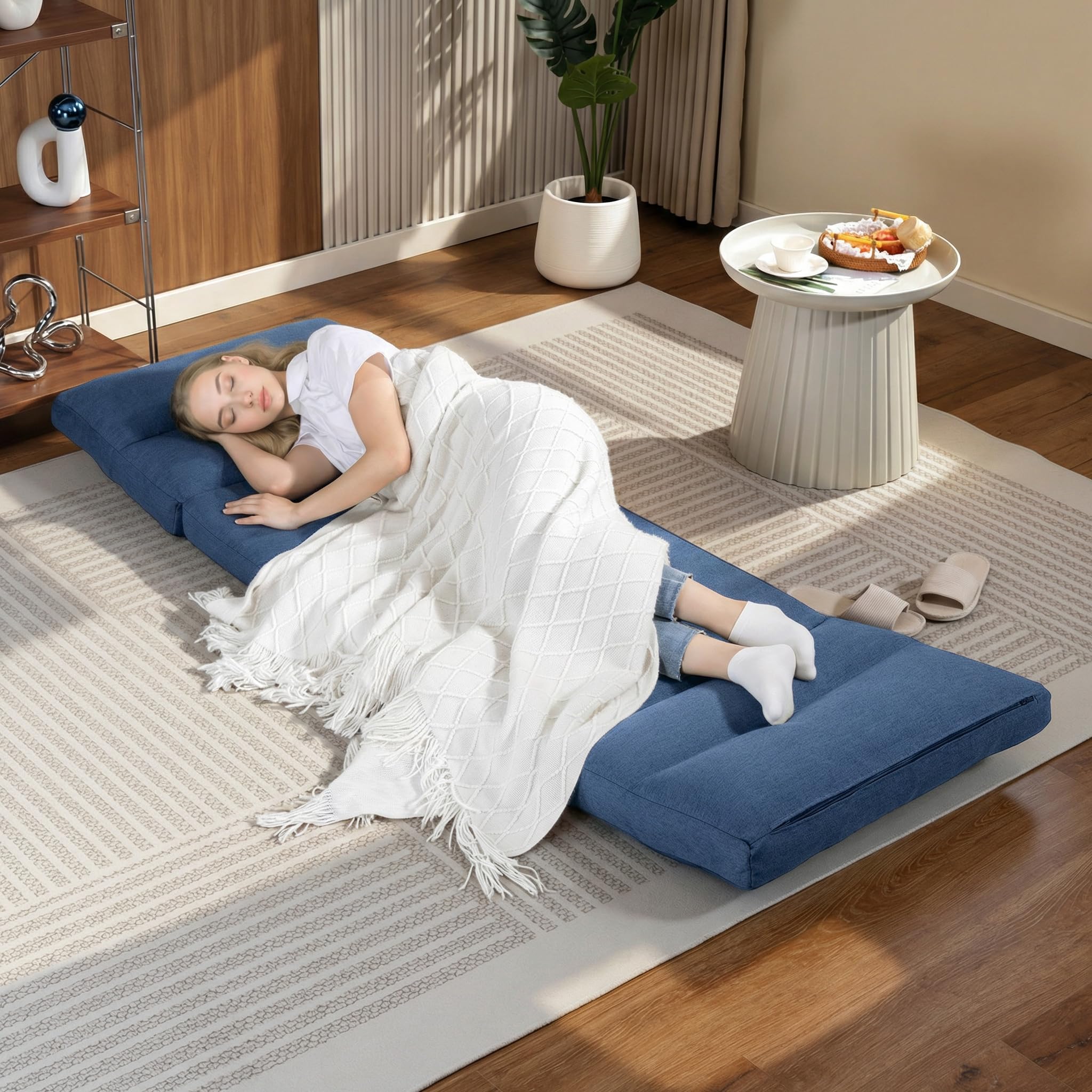 HOMCOM Canapé Paresseux Chauffeuse 1 Place, Fauteuil Paresseux Convertible en Lit, Fauteuil Salon avec Dossier Inclinable sur 5 Positions, Charge 120 kg, pour Salon Chambre Bureau, 70x72x56cm, Bleu