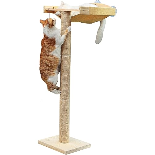 Cat Window Perch with Tall Scratching Posts, Inside 46" Climbing Tree Hammmock Mounted with Suction Cups for Sleeping,Playing and Watching Birds