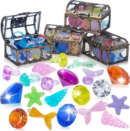 Pool Treasure Chest - Juguete de buceo con cofre del tesoro, 4 piezas, gemas de buceo para piscina para niños (bronce)