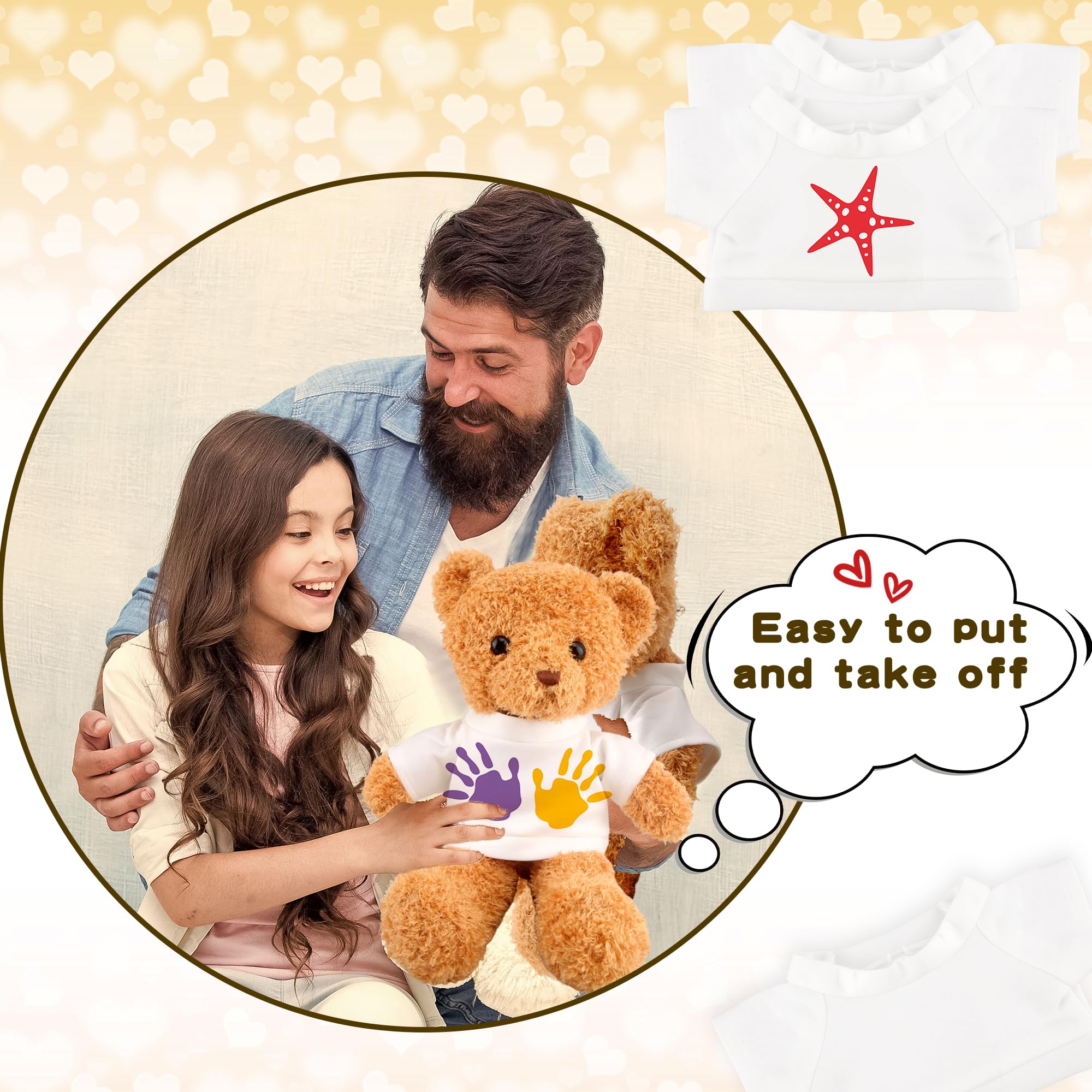 20 Pcs Sublimation Blank Bear Clothes Stuffed Animal Toy White Clothing Include 10 Teddy Bear Blank Shirt with 10 Teddy Bear White Hoodie for 14-18 Inch Stuffed Bears Dolls DIY (Color Style 2) - Image 3