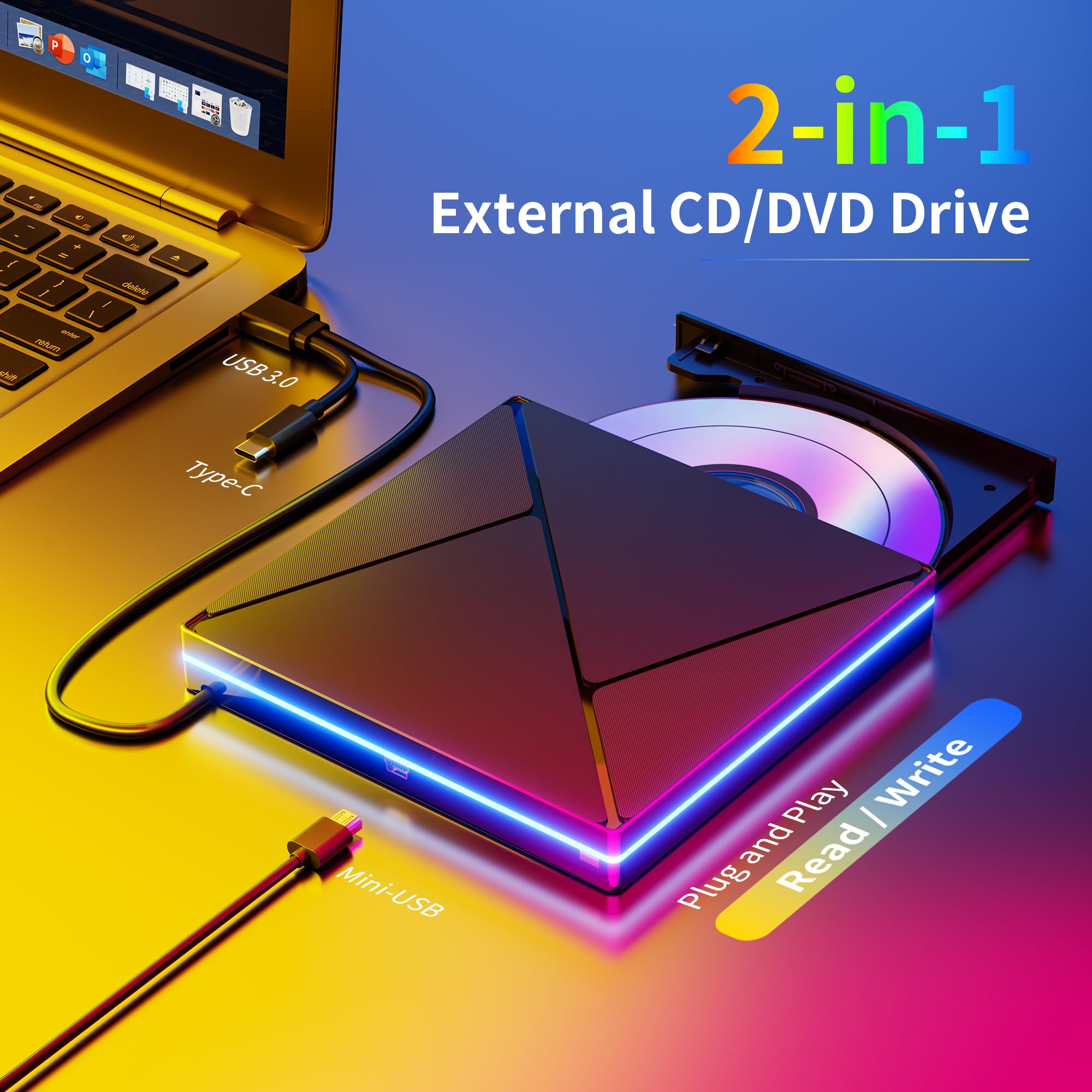 BHHB Unità CD/DVD esterne con custodia (Nero-2 in 1 RGB)