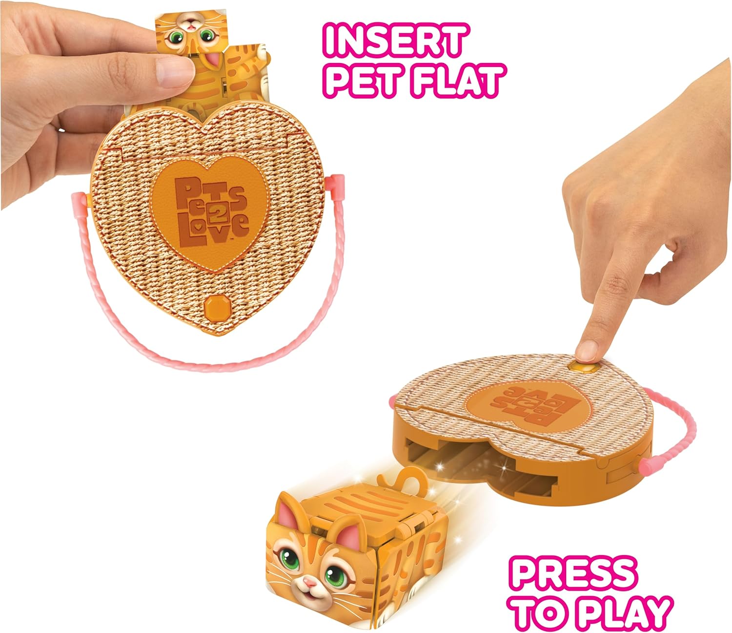 Olive The Cat Toy Pet with Heart-Shaped Animal Purse, Includes Miniature Carrier & Leash, Compact and Travel Friendly, 3-in-1 Interactive Playset, Collectible Micro Pet for Ages 5+