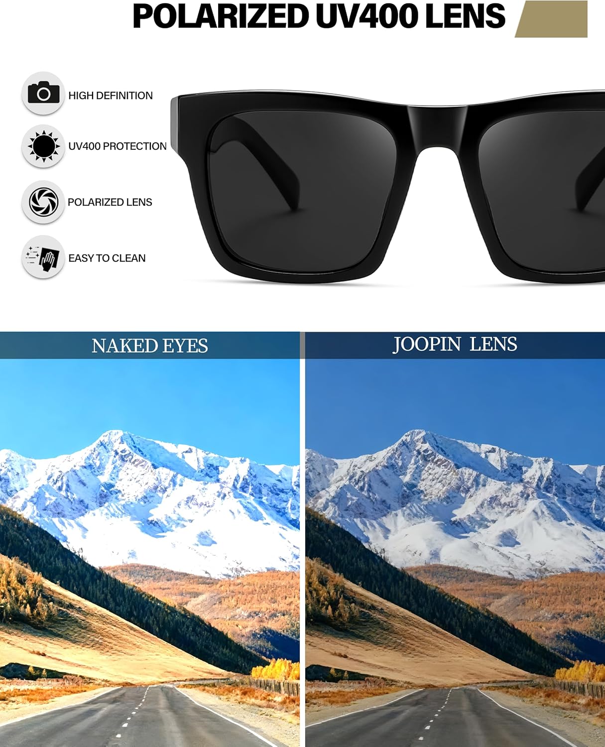 Joopin Big Square Sunglasses for Men Women Polarized Acetate Sun Glasses UV400 Protection Shades Sunnies - Image 3