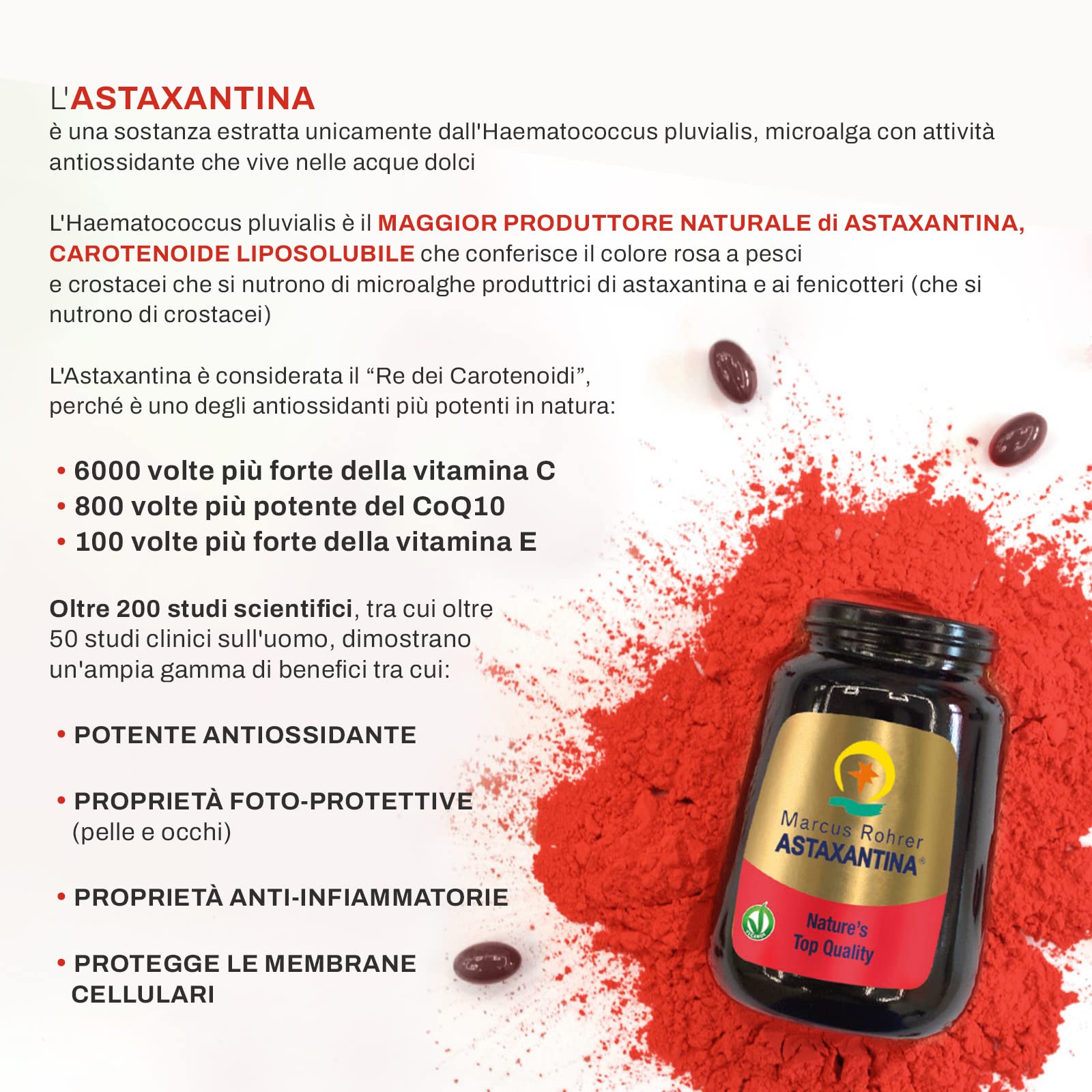 Marcus Rohrer Astaxanthine, Complément Alimentaire Antioxydant, Protection Soleil, Rayons UV, Vieillissement Peau et Yeux, Stress Oxydatif, 30 Softgel