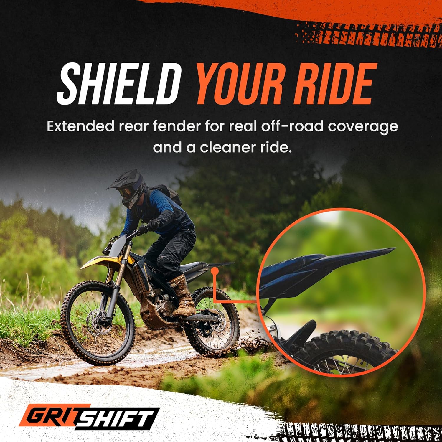 GritShift Extended Rear Fender V2 with Side Shrouds for Sur-Ron – Heavy-Duty Off-Road Mud Guard & Tail Splash Shield – OEM Fit for Surron LBX, Talaria, Segway X160/X260, MTB, and Custom Ebike Mods