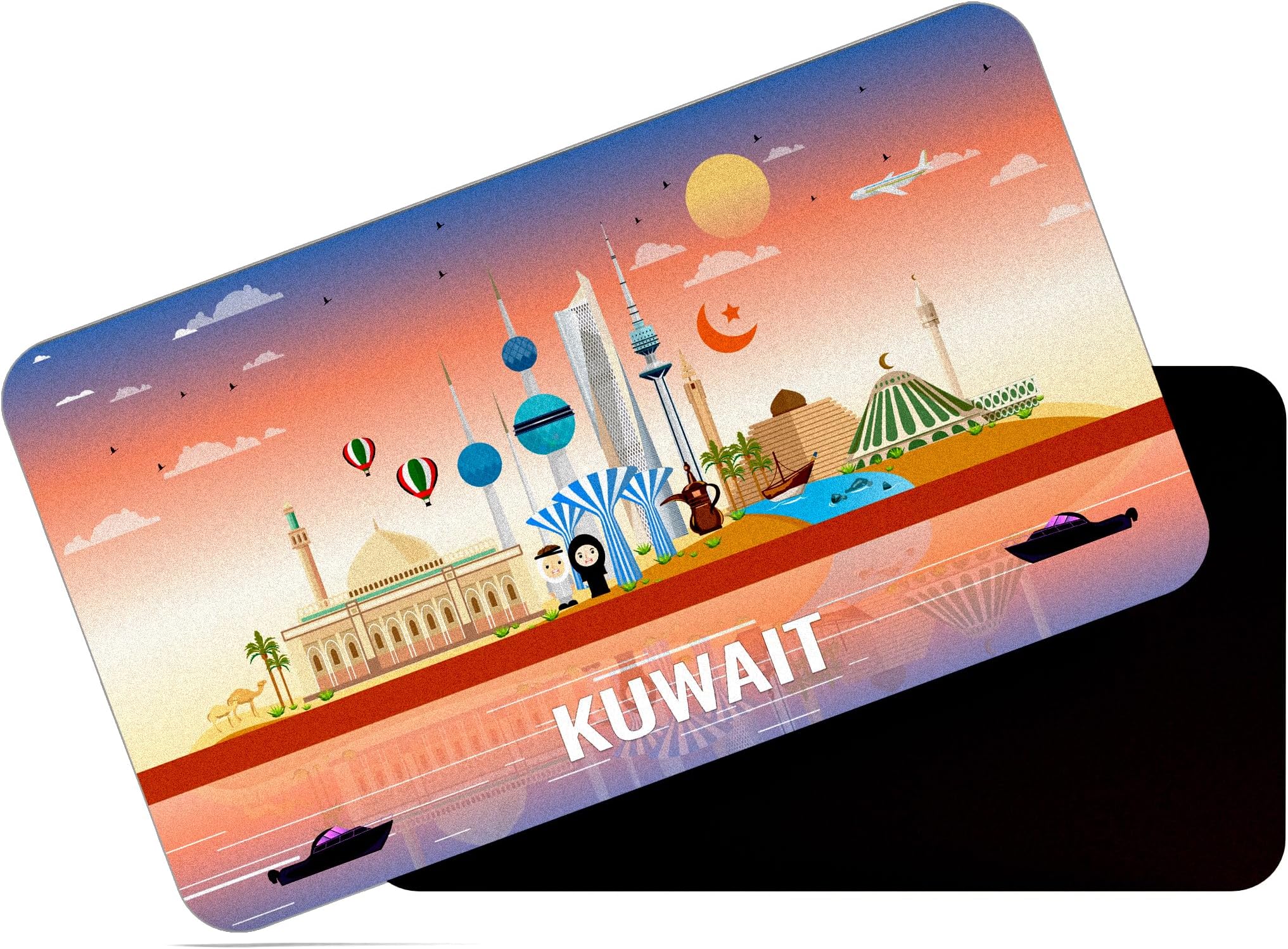 dhcrafts Rectangular Rubber Fridge Magnet/Magnetic Card Multicolor Kuwait Design Pack of 1 (8.6cm x 5.4cm)