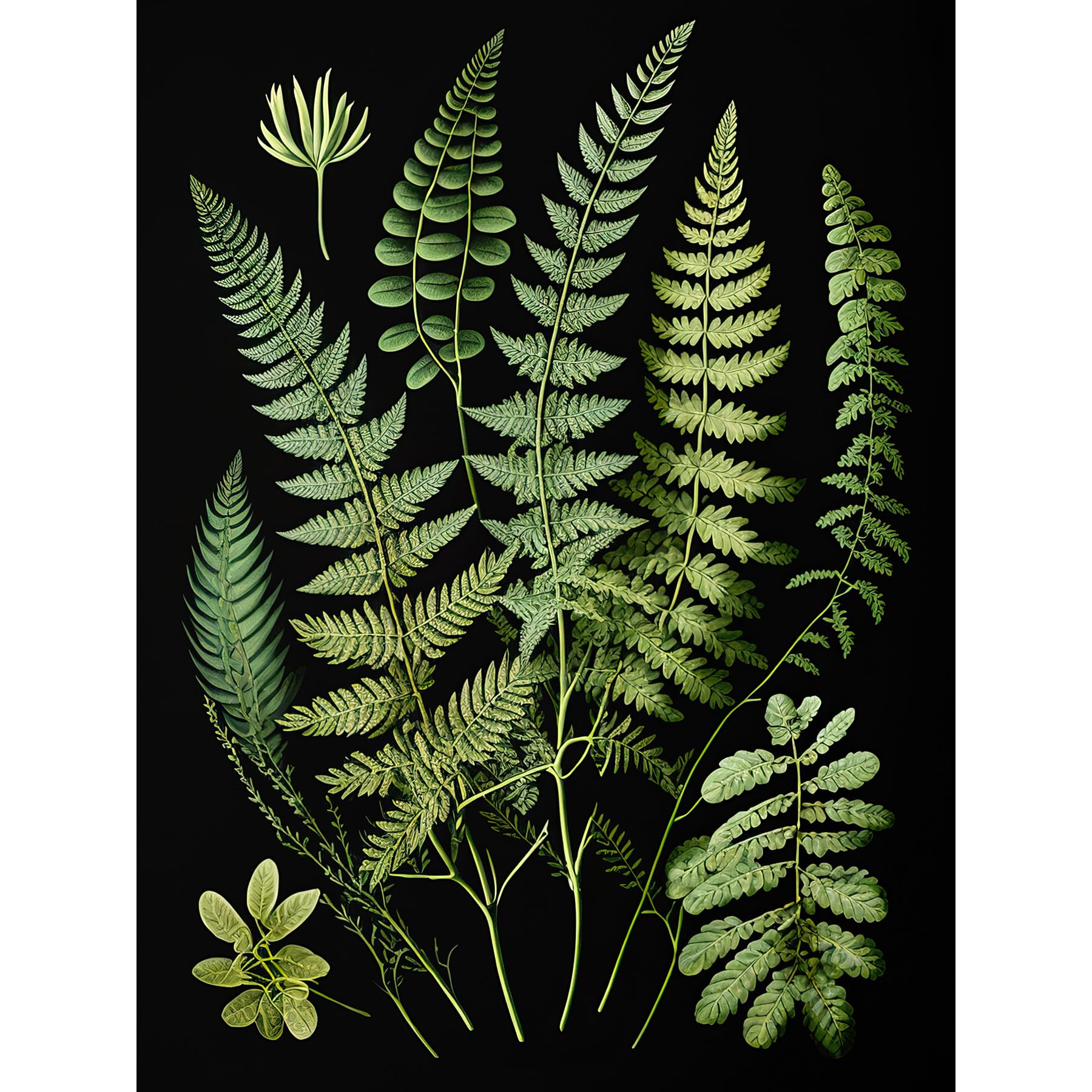 Artery8 Fern Fronds Detailed Leaves Botanical Illustration Extra Large XL Wall Art Poster Print