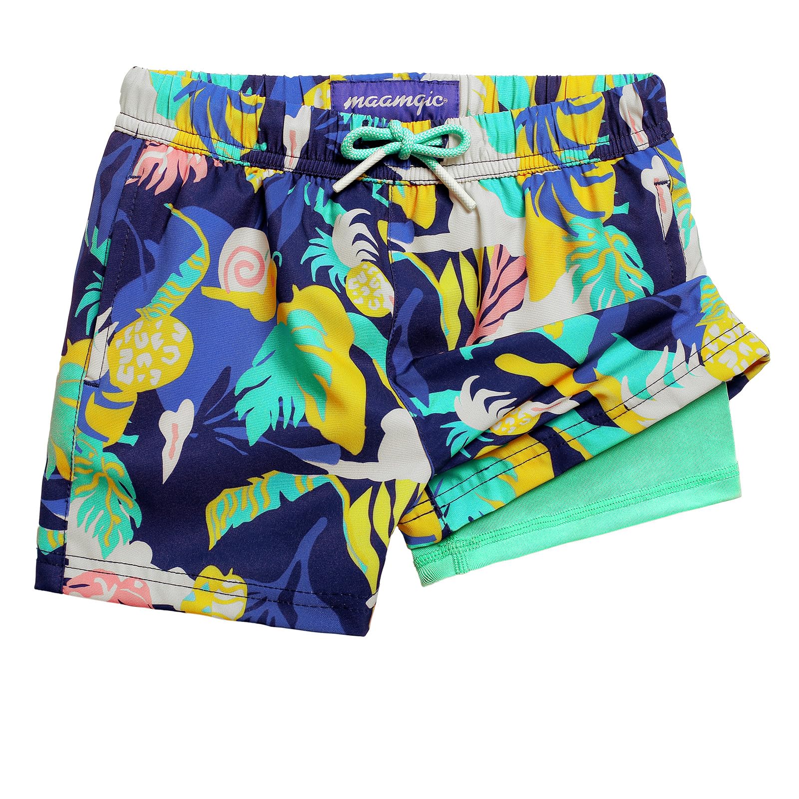 maamgic Boys Swim Trunks with Compression Liner Quick Dry Swim Shorts