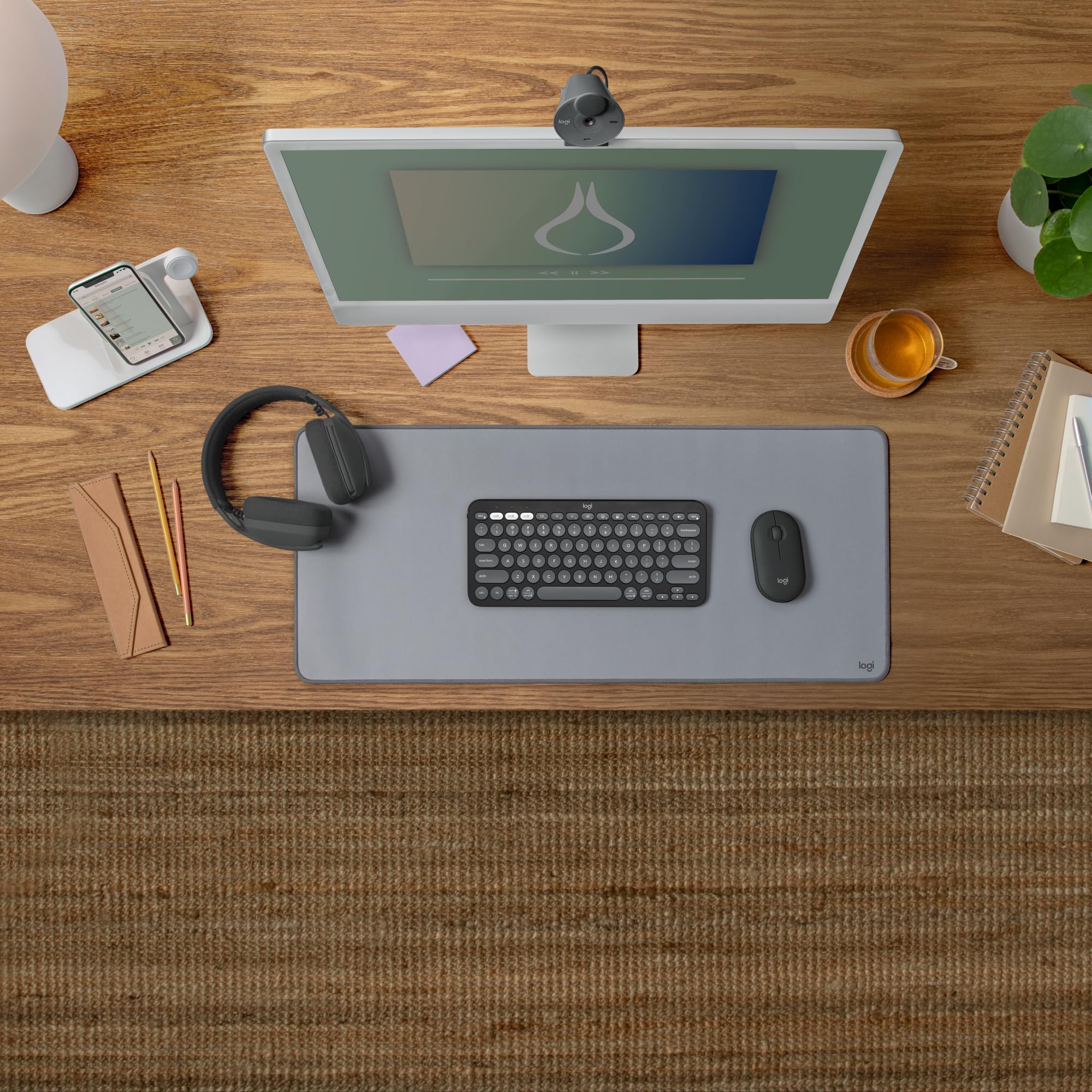 Logitech Pebble 2 Combo for Mac, bezprzewodowa klawiatura/mysz, smukła, cicha i przenośna, personalizowana, mysz/klawiatura Bluetooth, Easy-Switch,dla macOS,iPadOS,QWERTY układ US international,Grafit