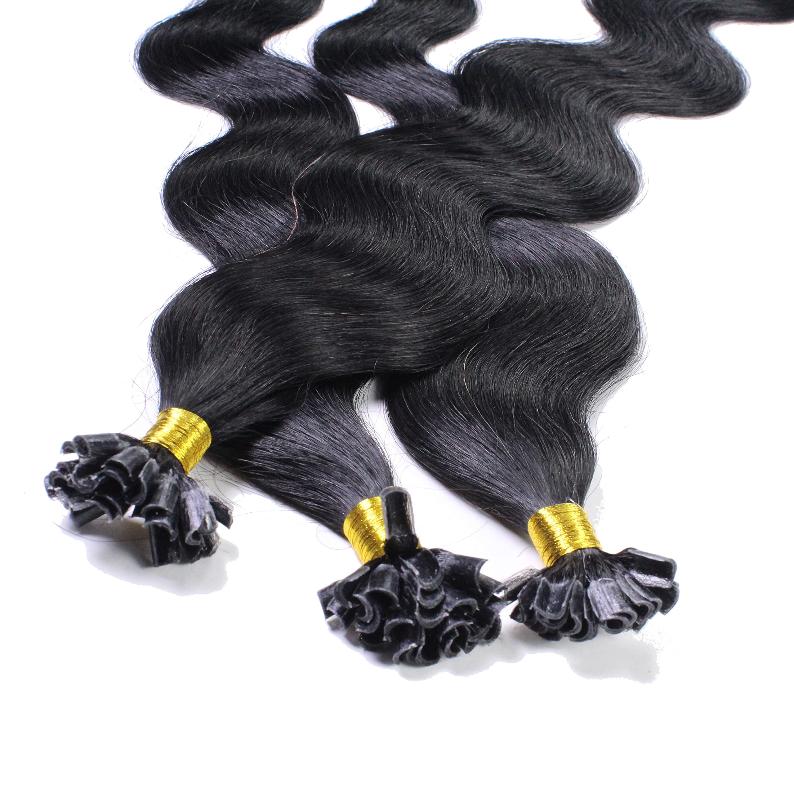 hair2heart Extensions Echthaar Bondings Gewellt - 100 Strähnen 0.5g 60cm 2/0 schwarz