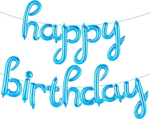 KatchOn Cartel de globos azules de feliz cumpleaños - 16 pulgadas Globo de escritura de feliz cumpleaños decoraciones de fiesta de cumpleaños