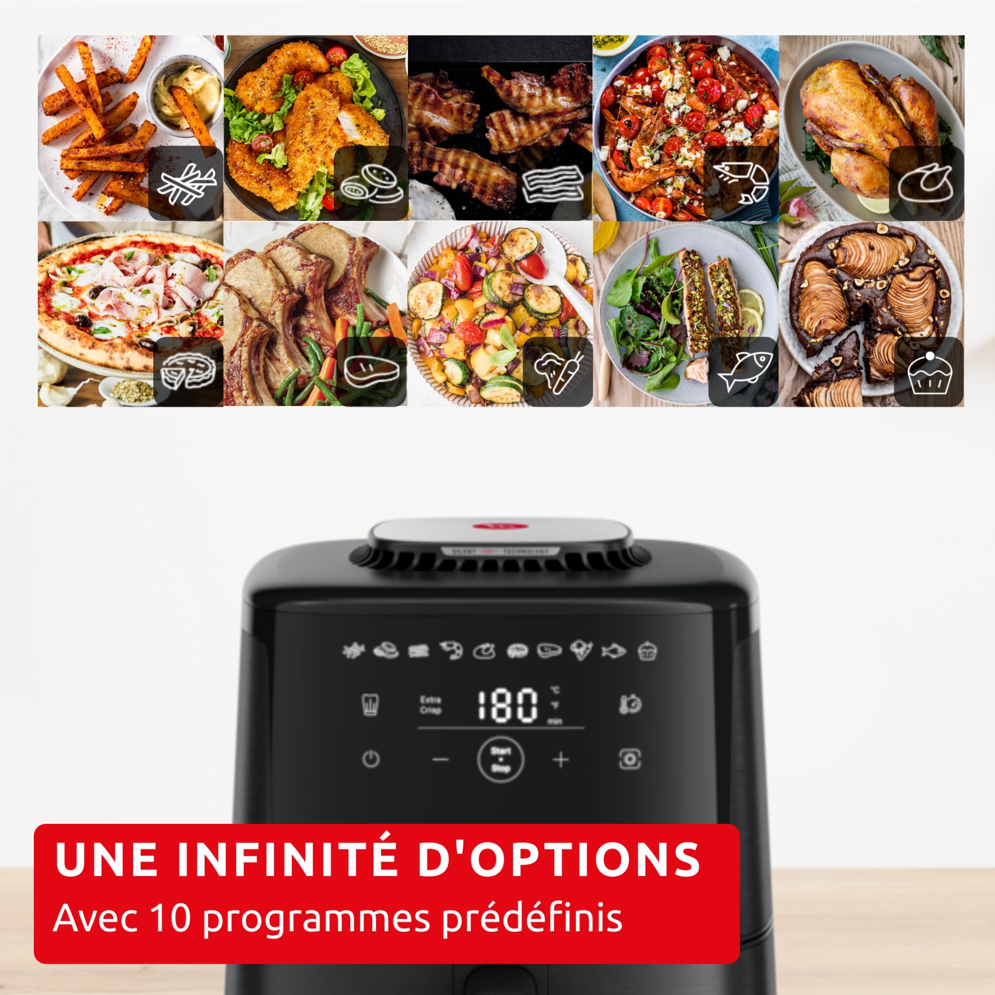Moulinex Easy Fry Silence, air fryer, 5L, 1,5kg, Technologie Silence, Système Easy Clean & Store, Noir, EZ5528F0