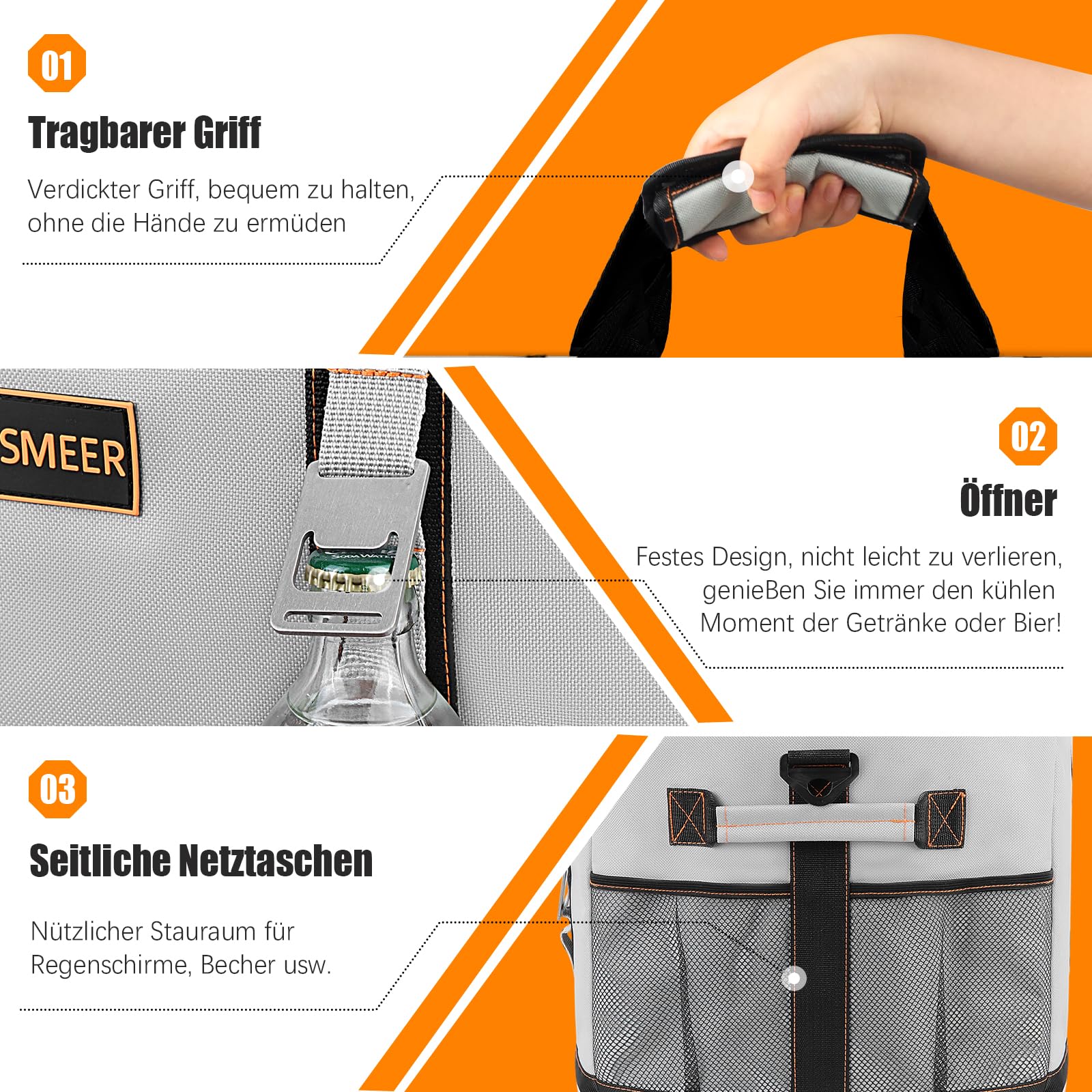INSMEER Grote koeltas van 48 liter met eenvoudige opening aan de bovenkant, koeltas voor 65 blikjes, waterdichte XXL koeltas voor camping, picknick, strand, wandelen, outdoor-activiteiten