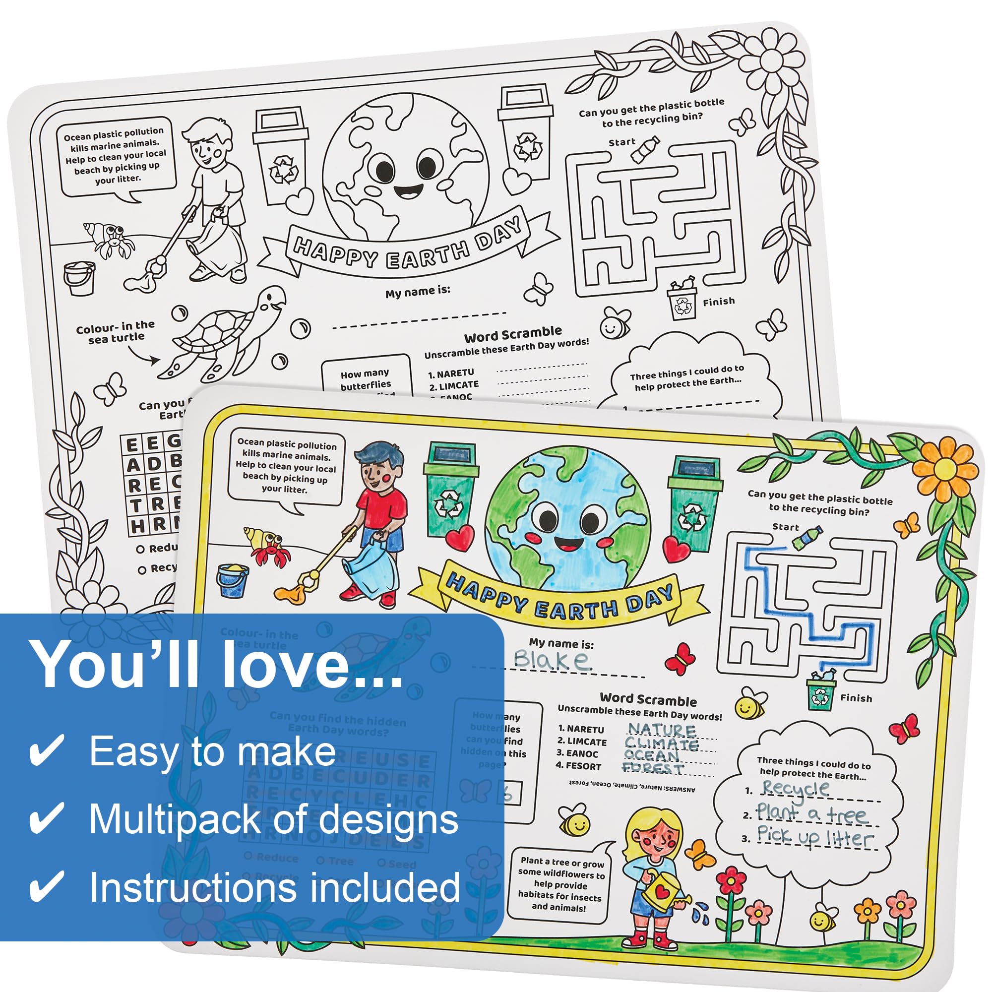 Baker Ross FN392 Earth Day Colour-in Activity Sheets - Pack of 6, Colouring for Kids Activities for Kids - Image 3