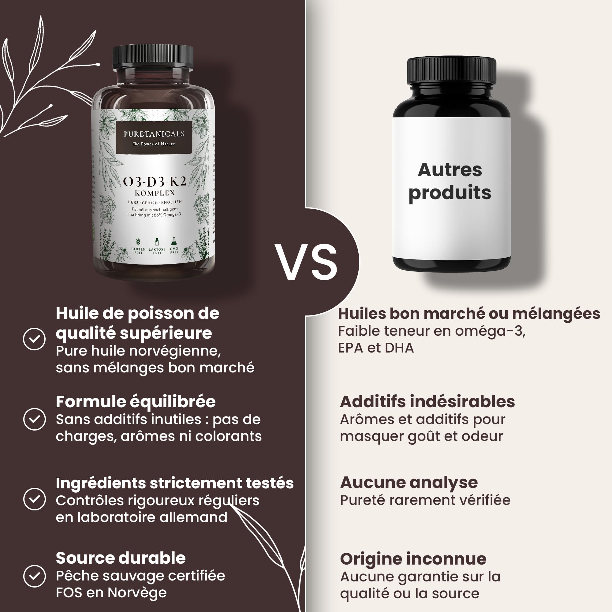 Oméga 3 + Vitamine D3 + K2 MK7 All-Trans - Premium Essentiels O3-D3-K2 Complexe à Haut Dosage - Huile de Poisson aux Acides Gras EPA & DHA, Vit D3 K2 | Omega3 Gouttes | 240 Gélules