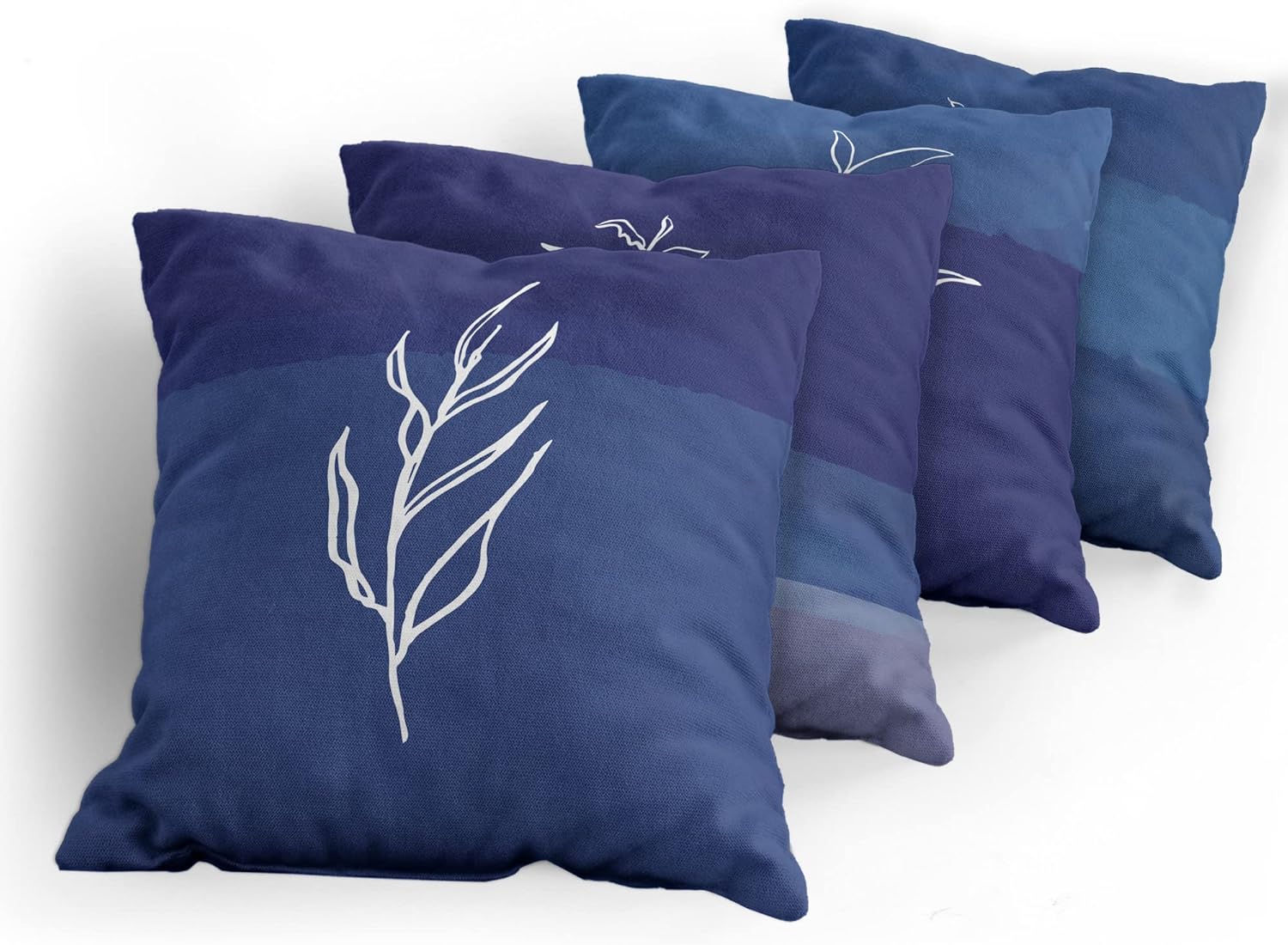 Ambesonne Leaves Throw Pillow Cushion Case Pack of 4, Line Art Branches Leaf Print Monochrome Bold Striped Color Change Backdrop, Modern Accent Double-Sided Digital Printing, 18", Blue Violet Indigo