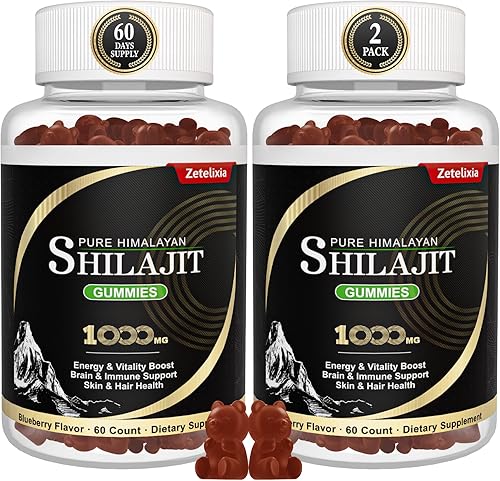 Paquete de 2 gomitas Shilajit para hombres, más de 85 minerales traza y ácido fúlvico, apoyo a la energía, cerebro, inmunidad, vegano, sin OMG, sin