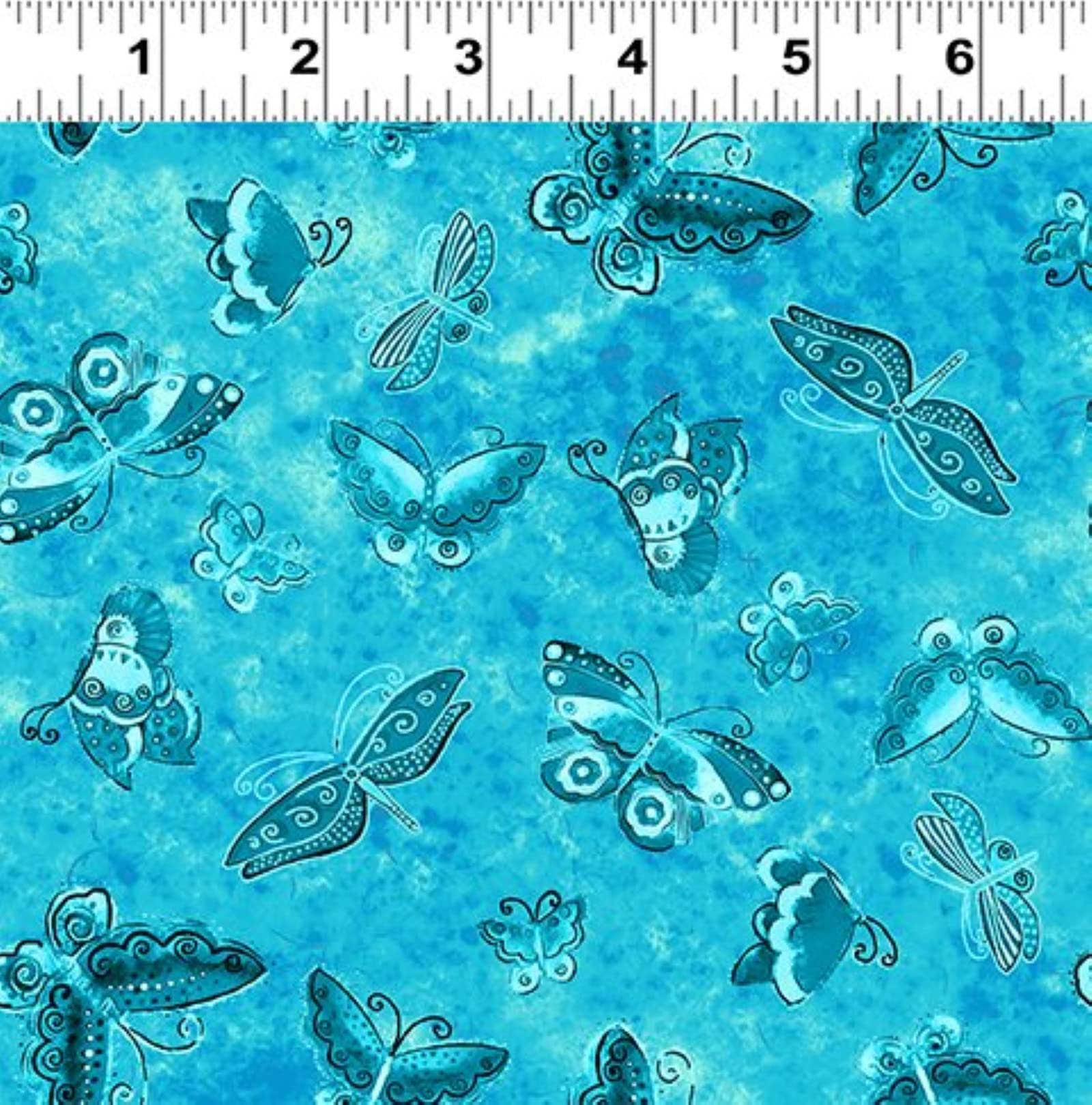 Clothworks Laurel Burch Kindred Canines Y3709 34 Dark Aqua Flutterbyes Fabric BTY