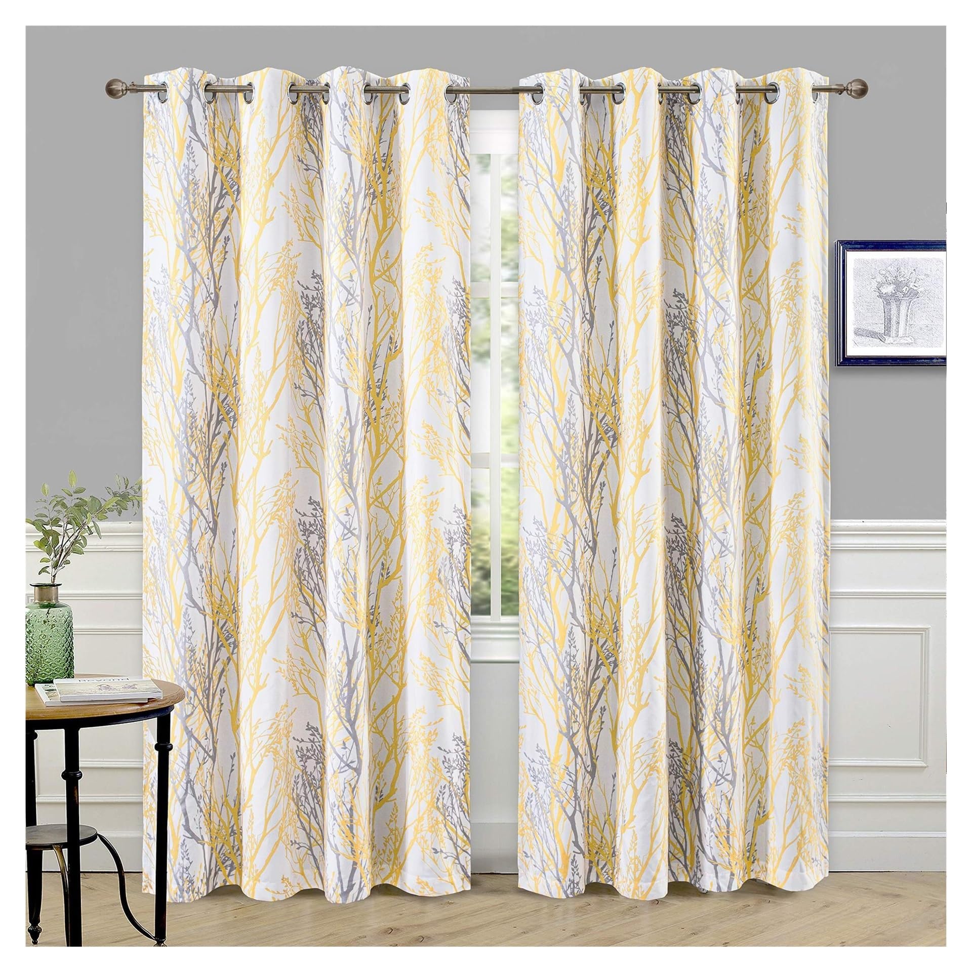 ESHDGFYB Outdoor Curtains, Grey Tree Branch Outdoor Curtains, Sun Blocking Grommet Outside Curtain Weighted Drapes for Gazebo Porch Pergola, 2 Panels(Pray,52in*45in)