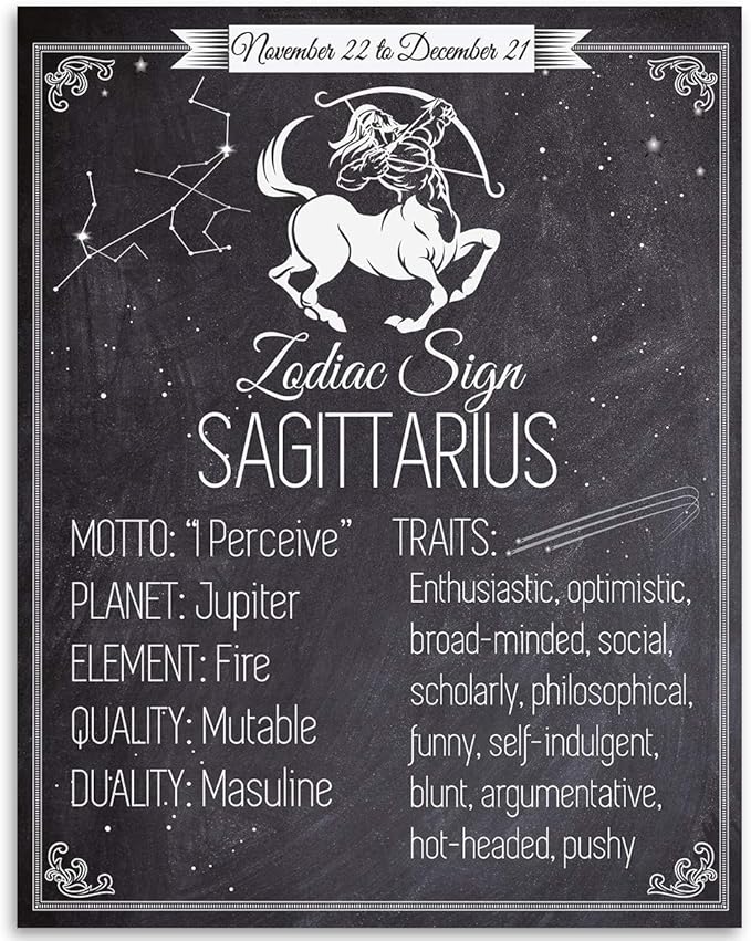 Astrology Posters Sagittarius Decor - Zodiac Sign Sagittarius - The Archer - Astronomy Star Sign Constellation Poster -11x14 Unframed Print - Vintage Zodiac Poster, Astrology and Aptitude