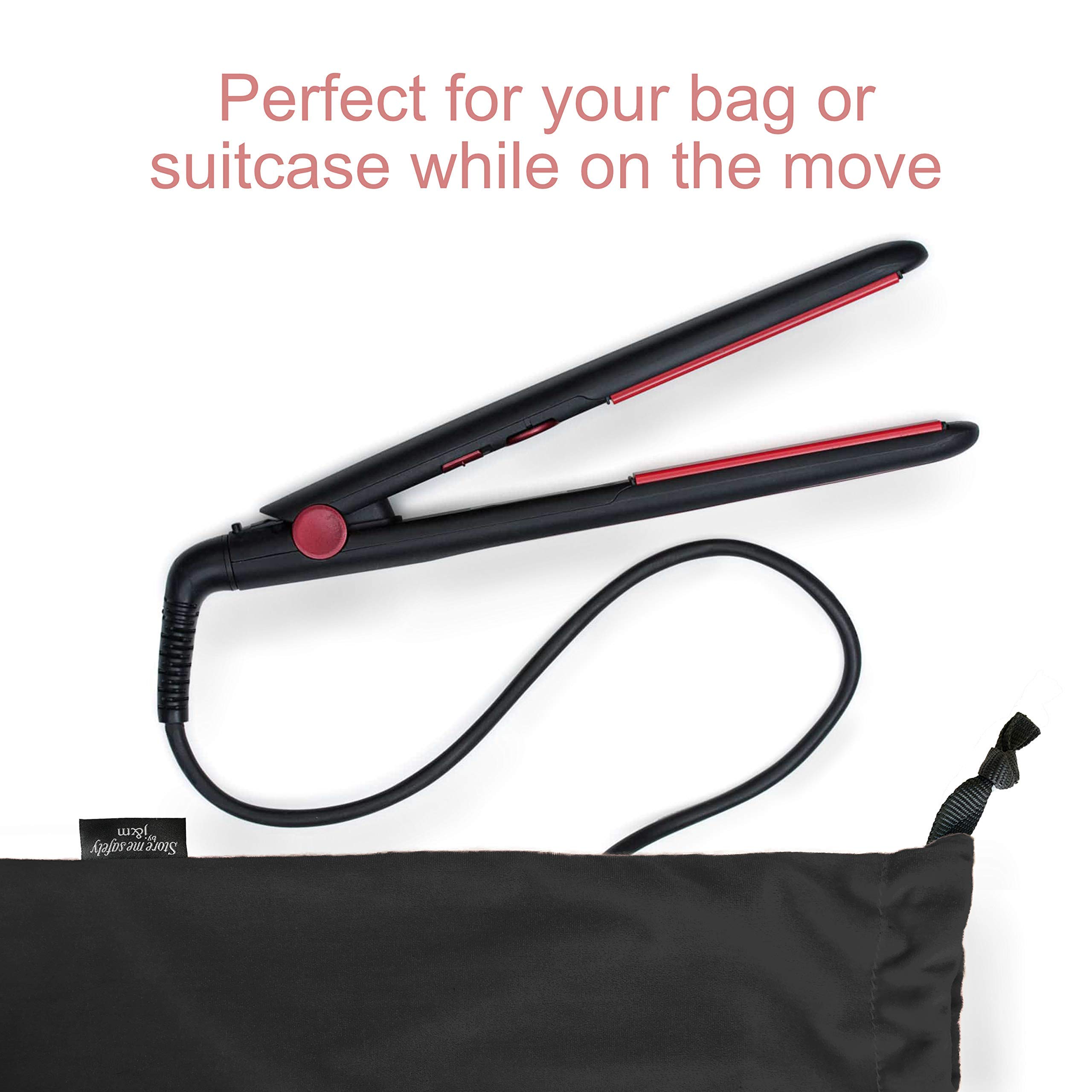 Bolsa para alisar el cabello con cordón de terciopelo, bolsa de terciopelo ultra gruesa para viajes y protección con bolsillos interiores (negro)