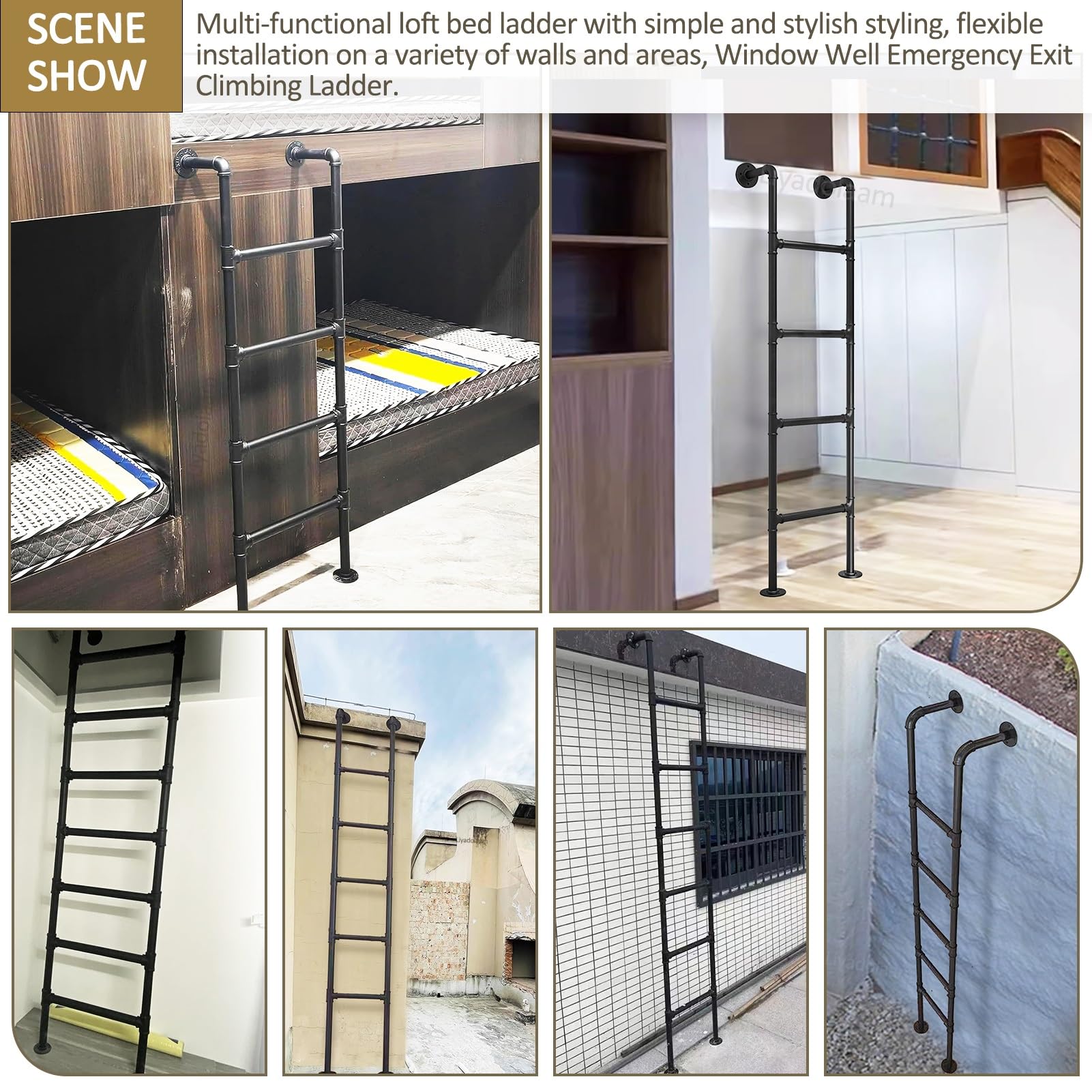 Escaleras Escalera de Emerncia de Hierro Forjado Negro para Ventanas de Sótano Escalera de Escalón Metálica Montada en la Pared para Casa Cama Alta Biblioteca Del Dormitorio Del Ático Dis