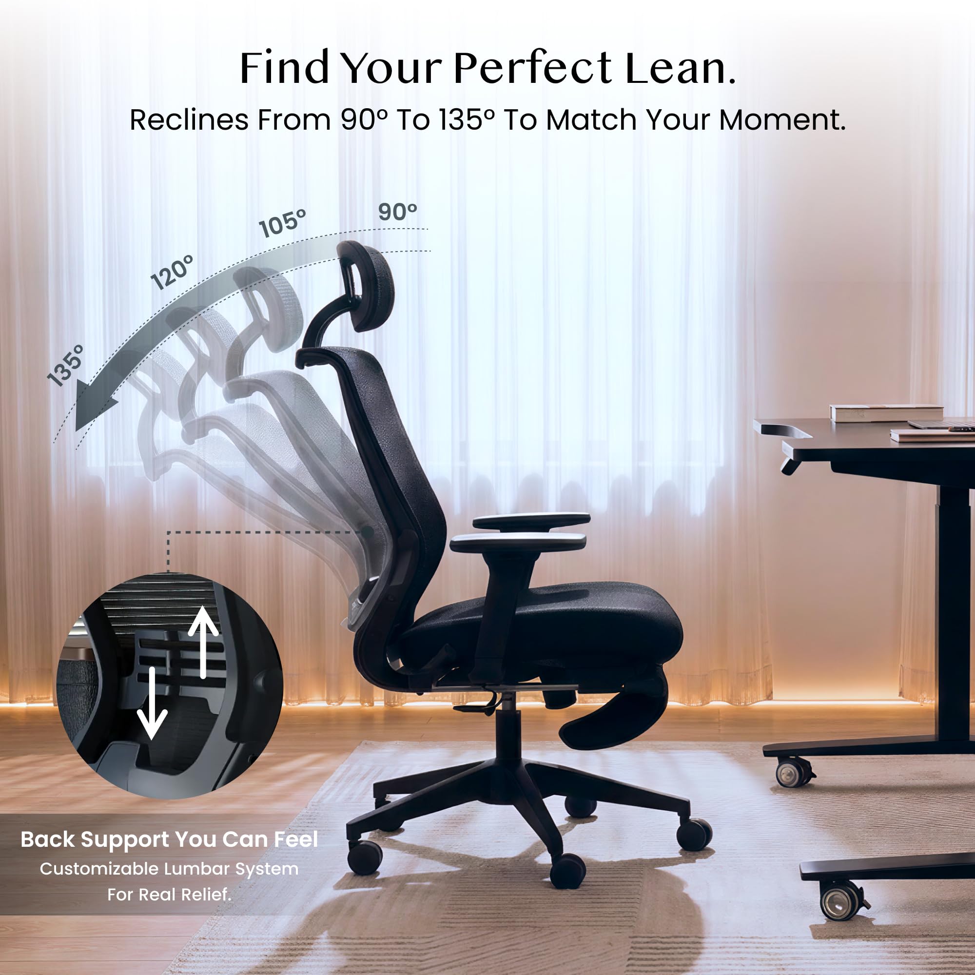 FLEXISPOT Ergonomic Office Chair, Folding Office Chair for Small Spaces with Adjustable Lumbar Support, Armrest and Headrest - Image 8