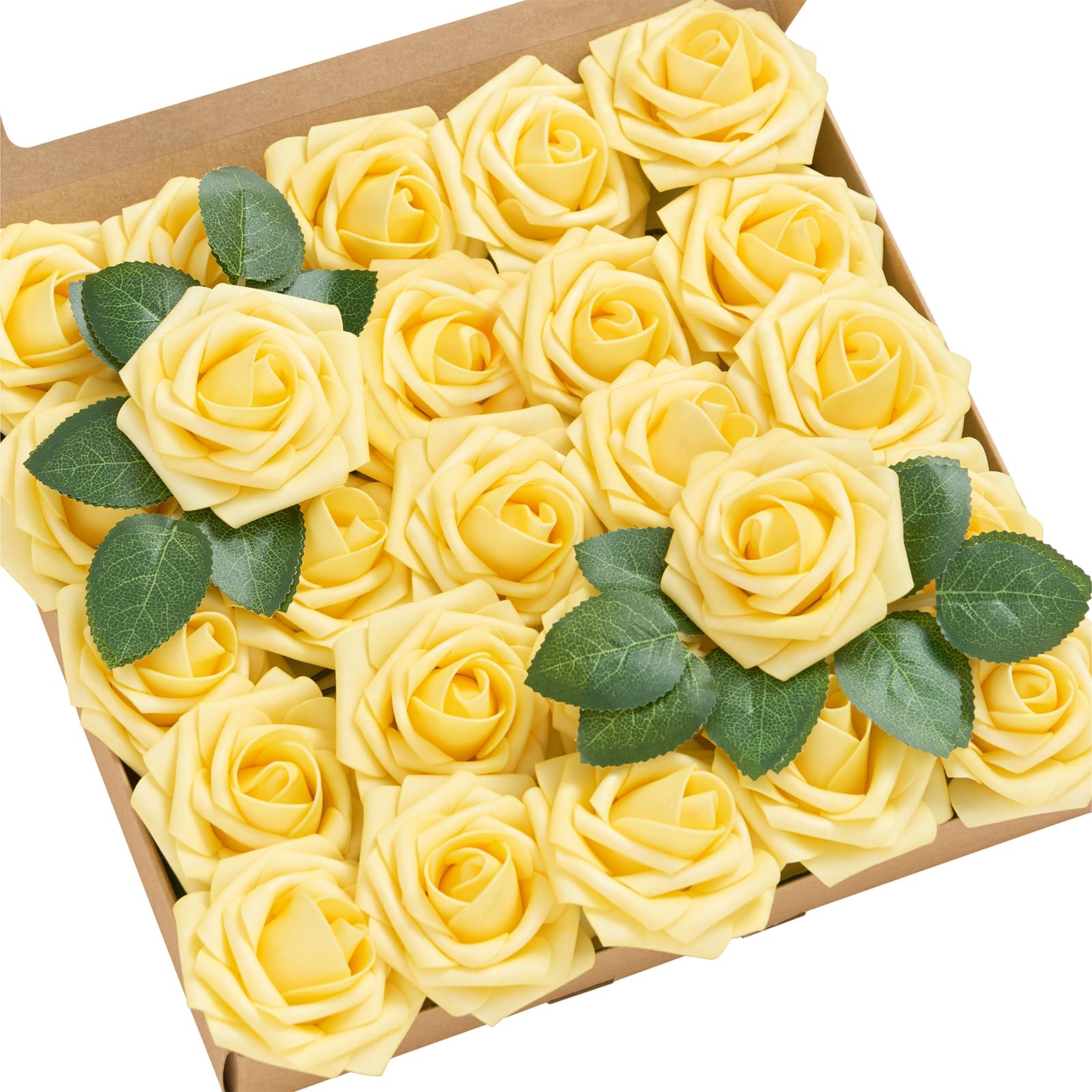 Photo 1 of Ling's moment Artificial Roses, 25Pcs, French Yellow