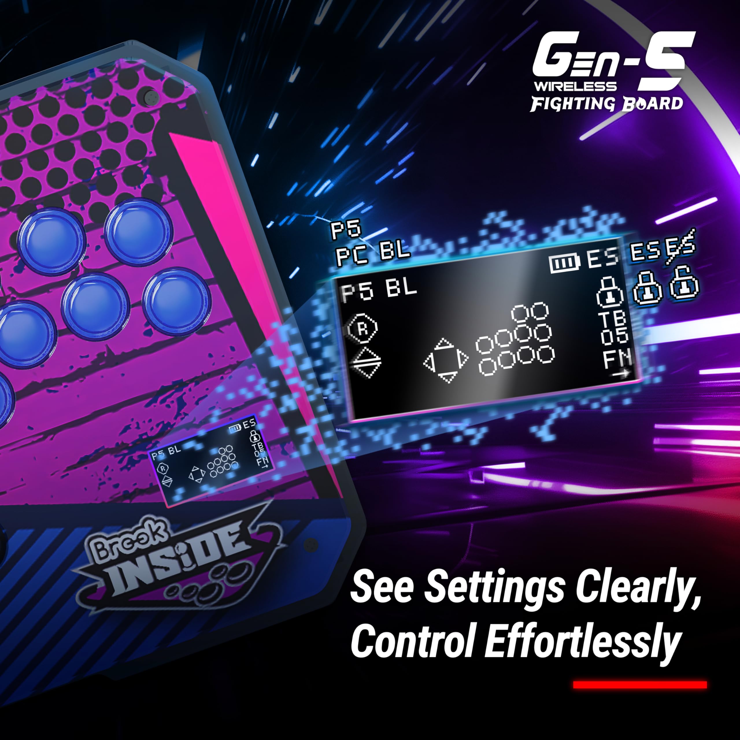 Brook Gaming Gen5W Fighting Board - Scheda controller wireless compatibile per P5, PC e Steam Deck | Latenza ultra bassa | Personalizzazione Turbo, macro e RGB (versione esclusiva)