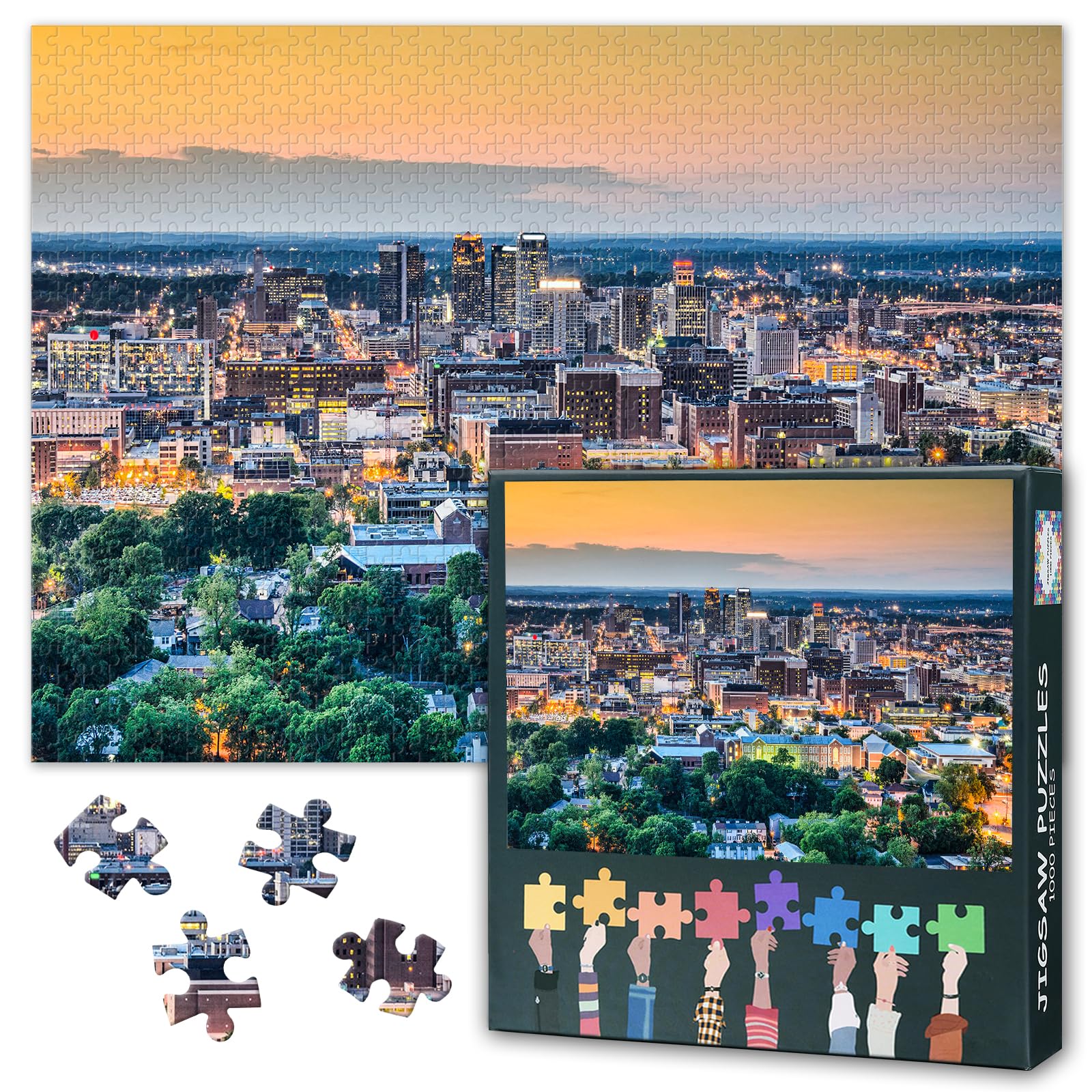 Birmingham Alabama Skyline Jigsaw Puzzle 1000 Pieces for Adults Cityscape Landscape Puzzle Alabama Wall Art Urban City View Home Decor Challenge Gift 27.5x19.7 Inch — image 1