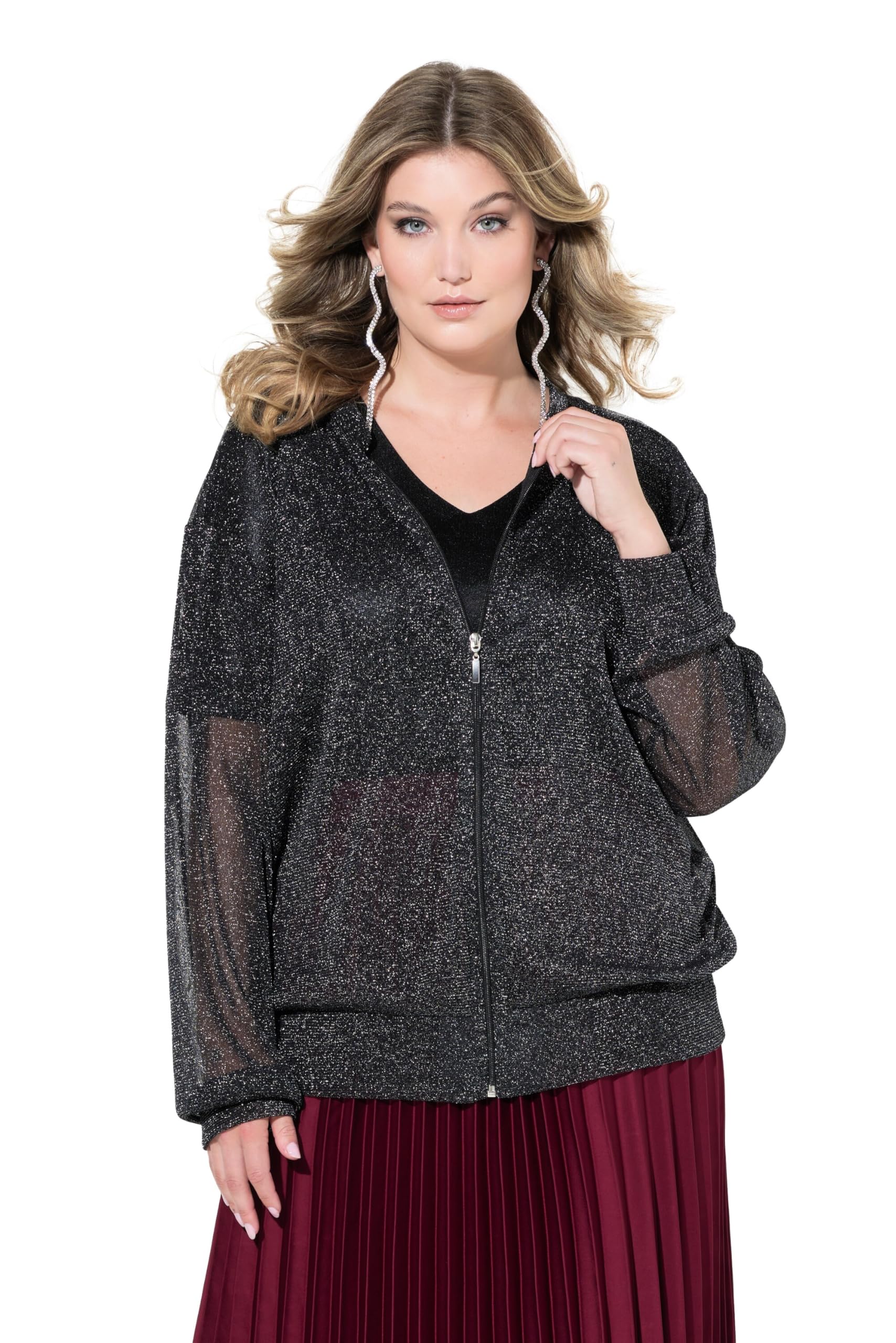 MIAMODA Damen große Größen Übergrößen Plus Size Blouson, Mesh mit Glitzer, Langarm 835785