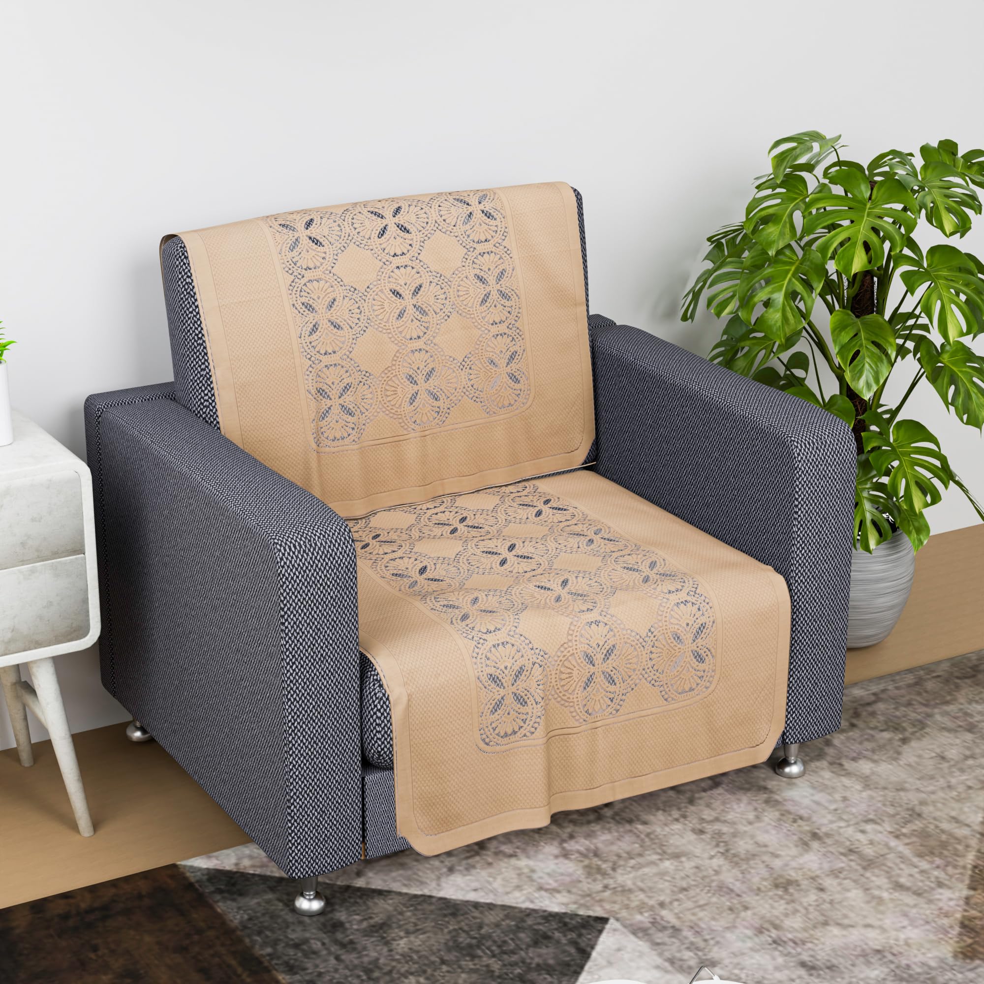 Kuber Industries Sofa Cover | Single Seater Sofa Cover | Net Sofa Slipcover Set | Couch Sofa Cover for Hall | Sofa Cover Set | Sofa Cover for Living Room | Self Flower New Jersey | Golden