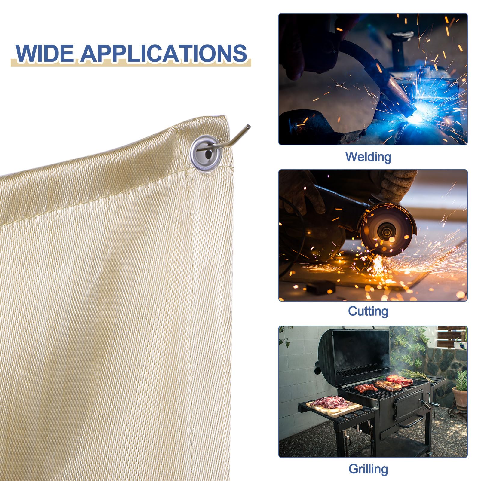 HARFINGTON 2 mantas de soldadura ignífugas de 8 x 6 pies 1022 Fahrenheit de fibra de vidrio ignífuga para aislamiento térmico, escudo térmico de soldadura