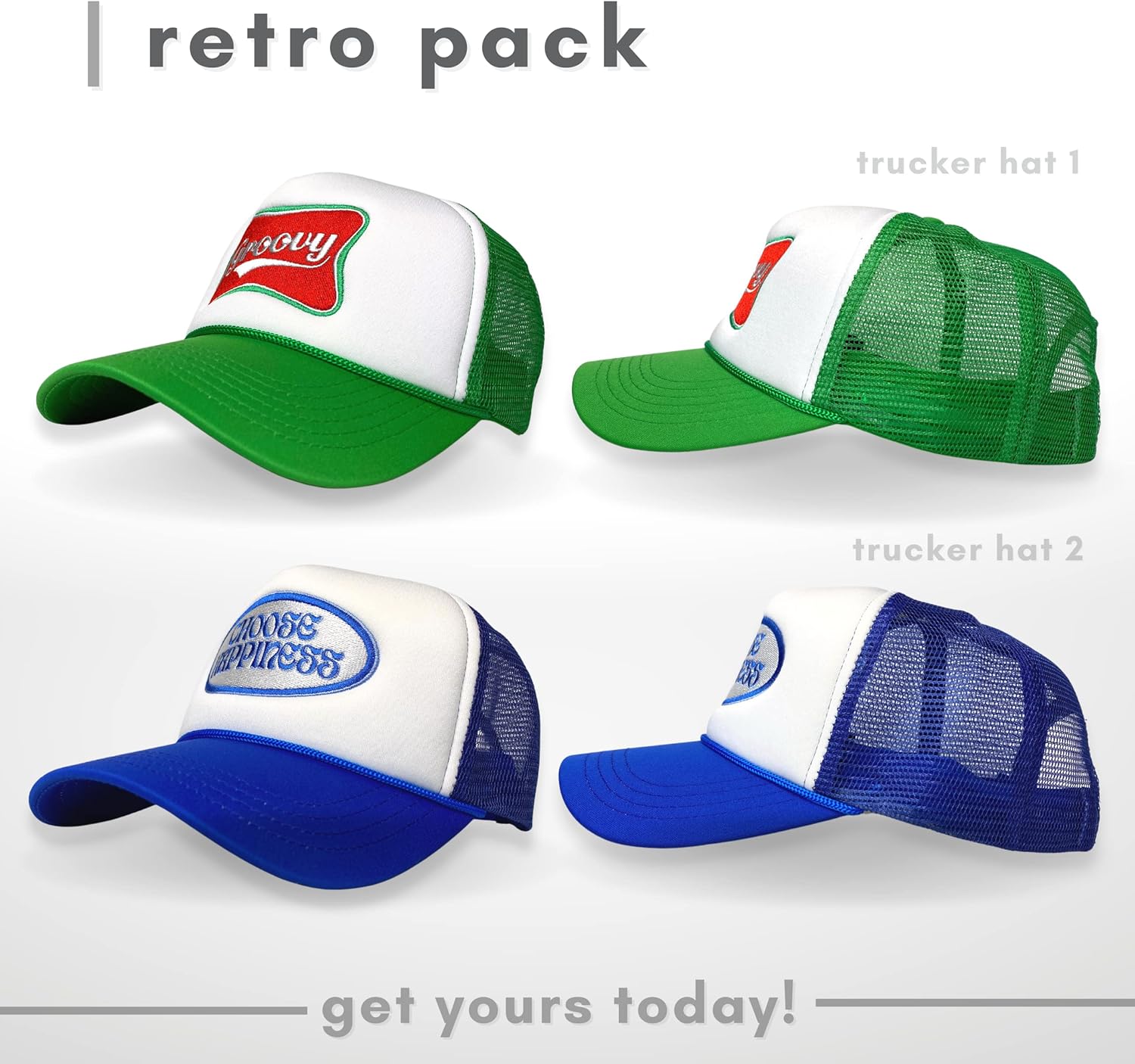 Trucker Hat - 2 Pack | Foam Embroidered Cap | Unisex Men Women Baseball Cap | Mesh Adjustable Snapback