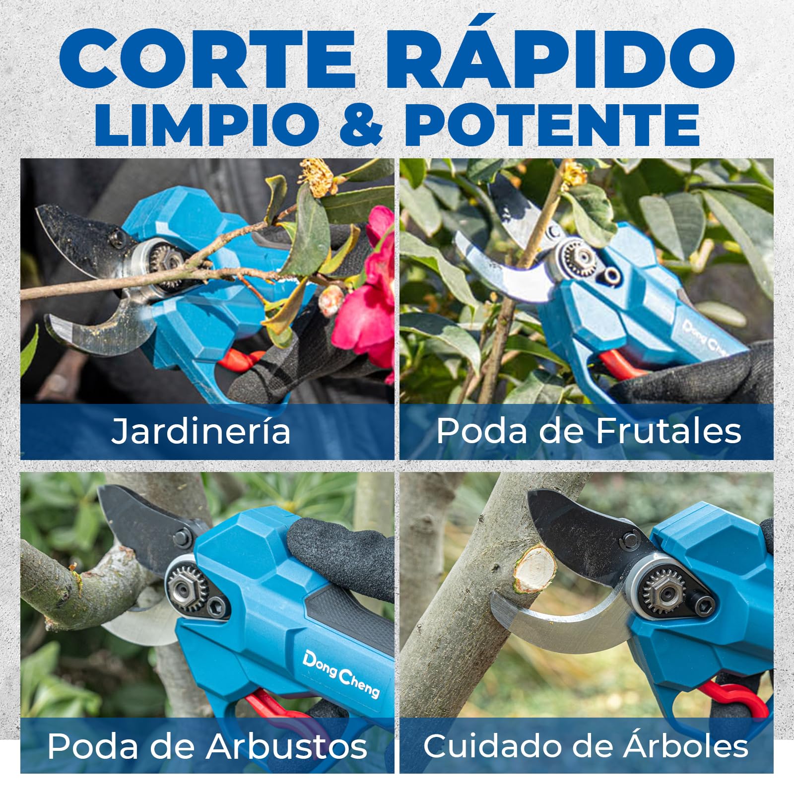 Dong Cheng Tijeras de jardín a batería de 20 V, 4 niveles de corte hasta 35 mm, motor profesional sin escobillas, 2 baterías de 2,0 Ah, cargador de 2 A, hoja SK5 – para árboles frutales, jardinería