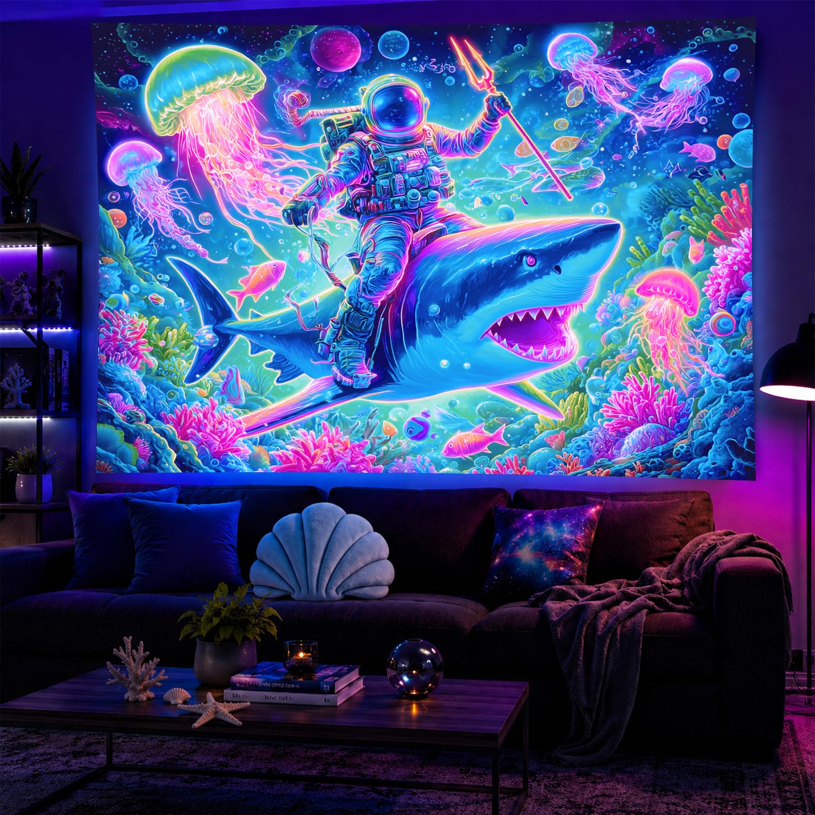 BlissYard Blacklight Tapestry Galaxy Party Wall Decor 78 x 59 Inch